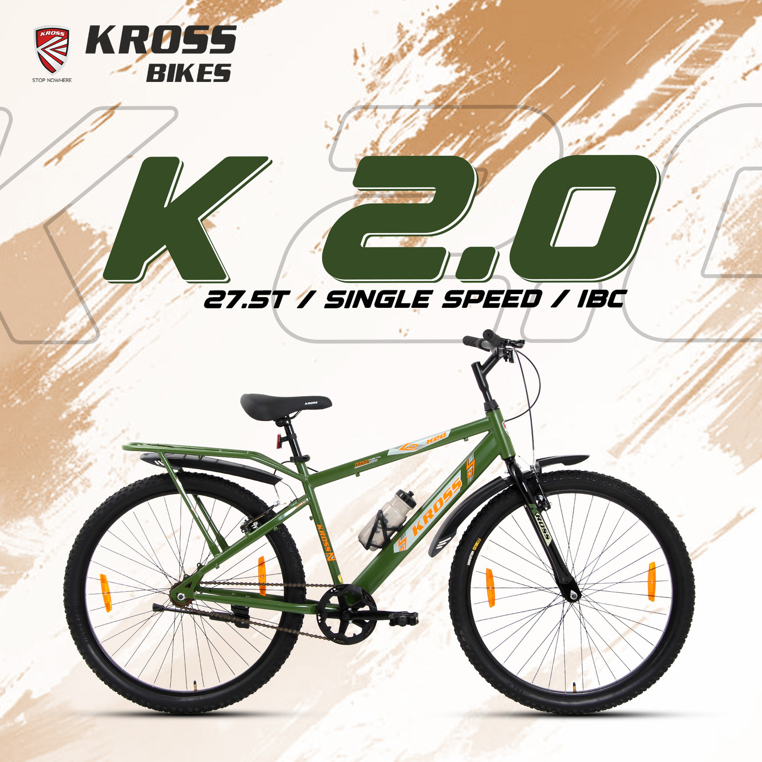 Image of Kross K-2.0 27.5T IBC Steel MTB Bike | Army Green | Single Speed | Front Suspension 27.5 T (inch) Mountain Cycle