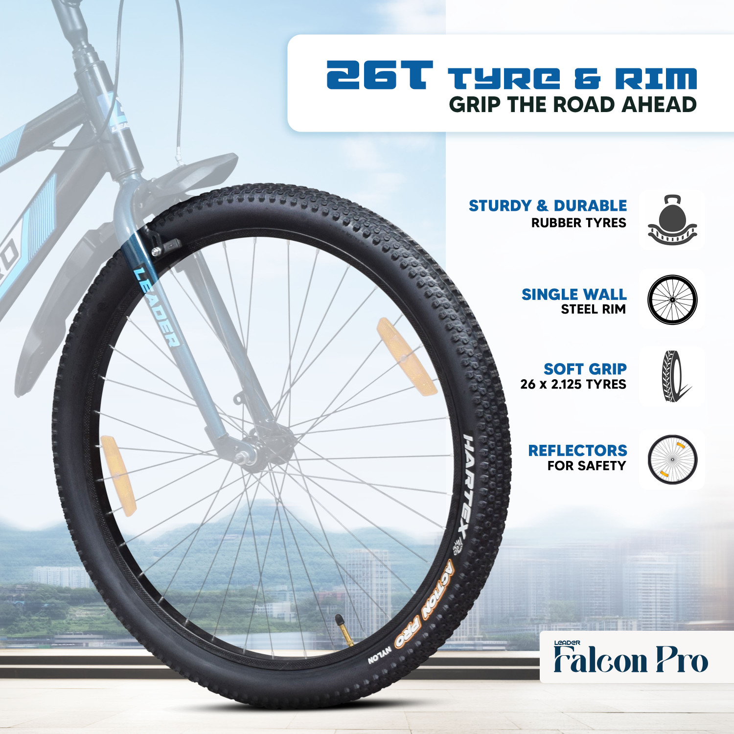 Image of LEADER Falcon Pro 26T Bicycle for Men, Single Speed MTB Bike,Caliper Brake & Rigid Fork 26 T (inch) Mountain Cycle