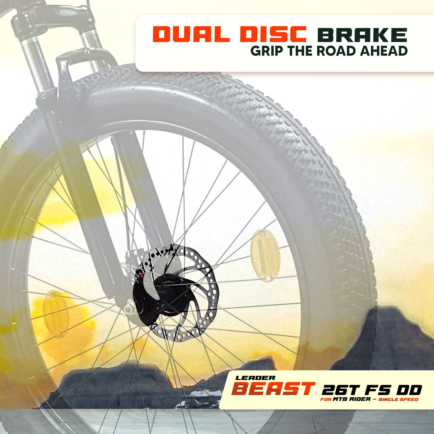 Image of LEADER Beast 26x400 Fat Tire Cycle for Men | Bicycle Front Suspension, Dual Disc Brakes 26 T (inch) Mountain Cycle