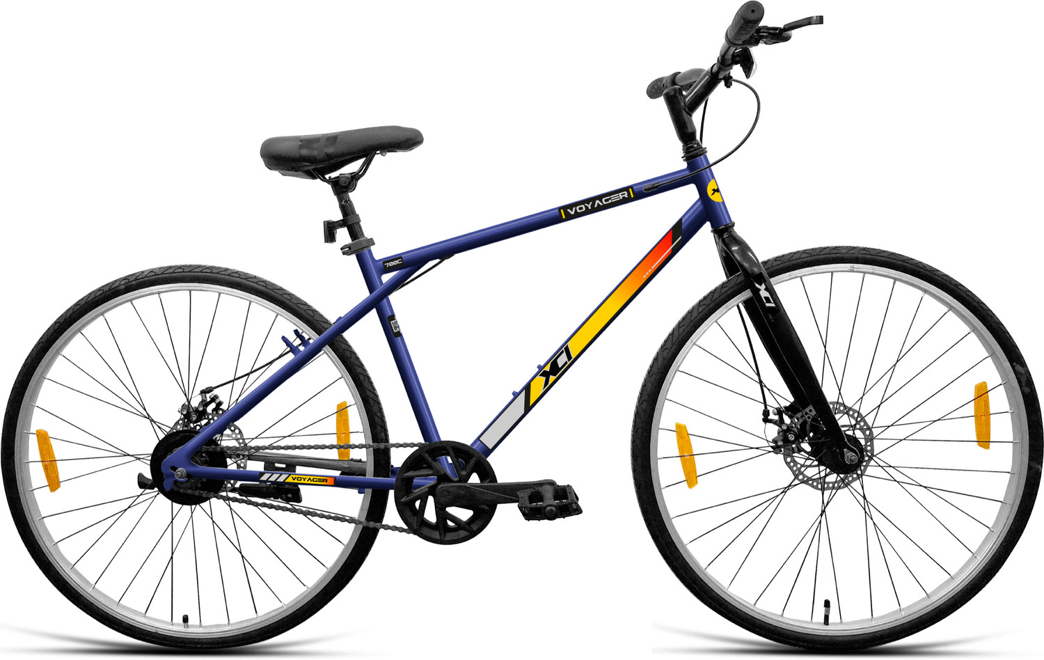 Image of XCi Voyager 700C Single Speed Hybrid /City Cycle with Dual Disc Brakes Blue 700C T (inch) Hybrid Cycle /City Bike