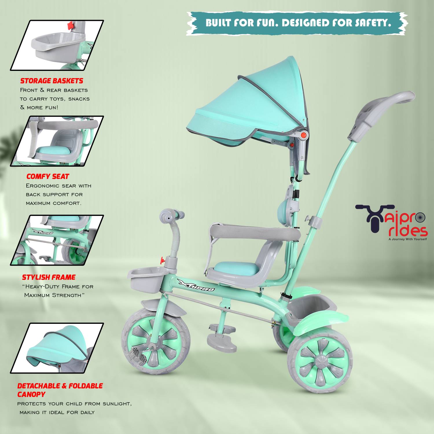 Xaipro R-1 Hood Tricycle for 1-3 Year Kids - Image 5