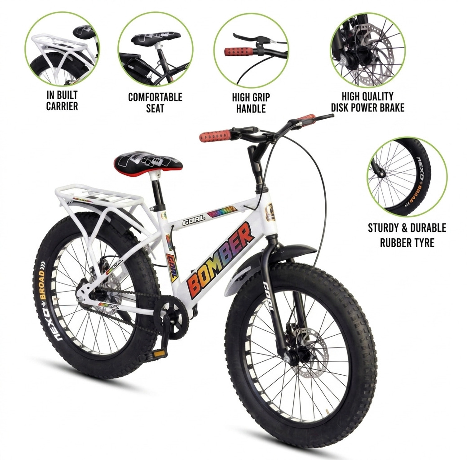Image of GOAL BOMBER 20T FAT TYRE||DOUBLE DISC|| IN-BUILT CARRIER||PREMIUM QUALITY 20 T (inch) BMX Cycle