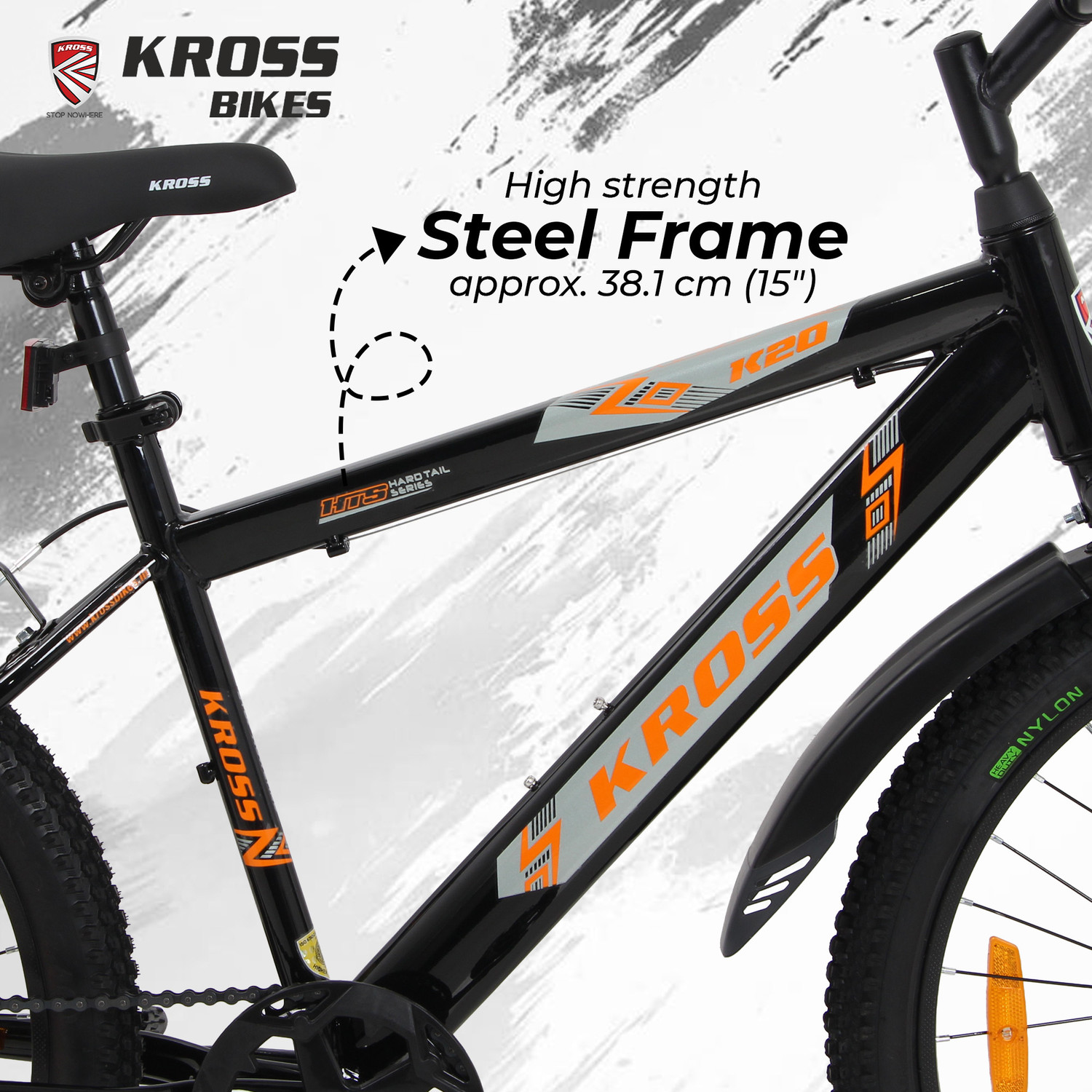 Image of Kross K 2.0 24T MTB Cycle - Black | Steel Frame | V-Brake | 24 x 2.40 Tyres 24 T (inch) Mountain Cycle