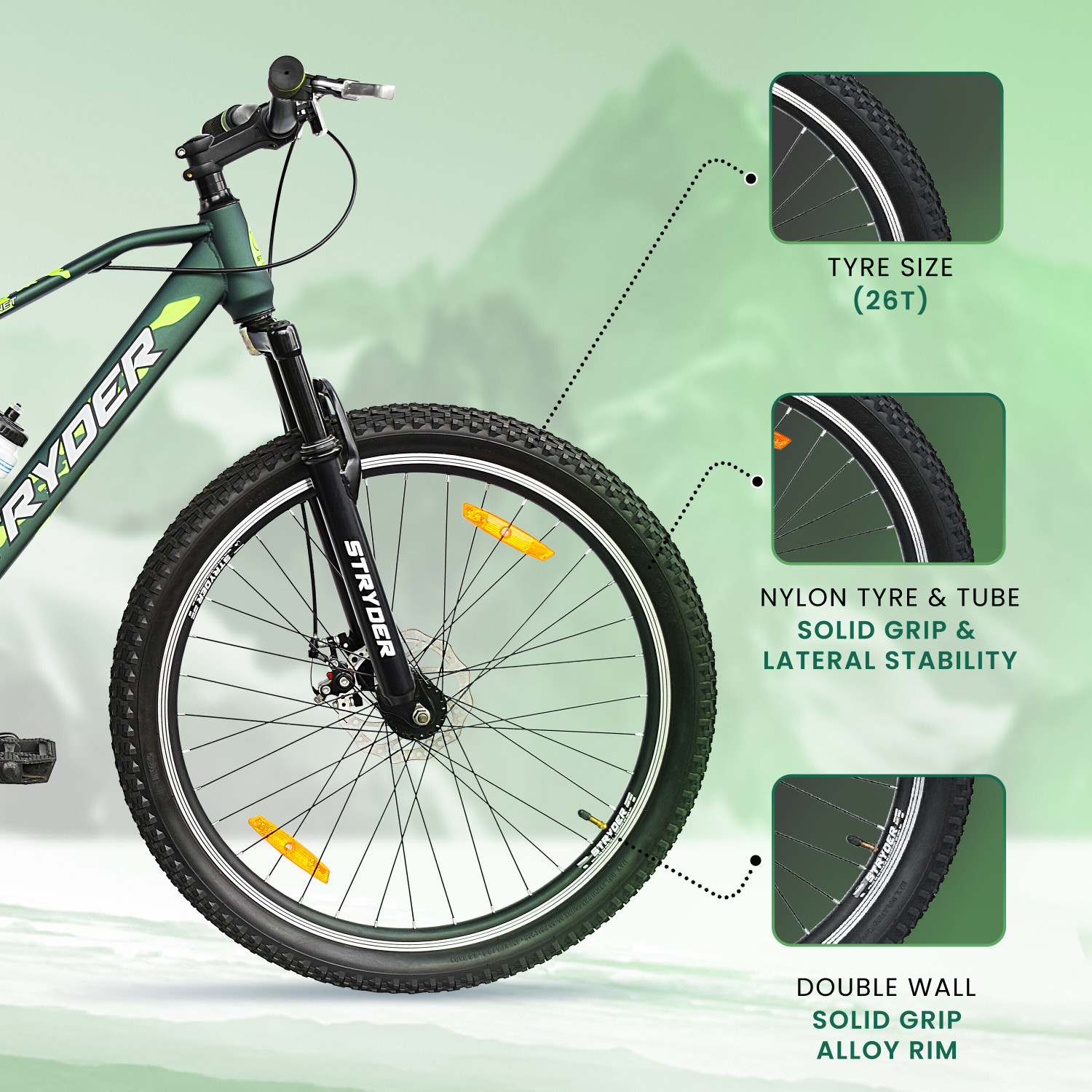 Image of STRYDER Magnet 26 inch Single Speed Bicycle with Disc Brakes & Front Suspension | 26 T (inch) Mountain Cycle