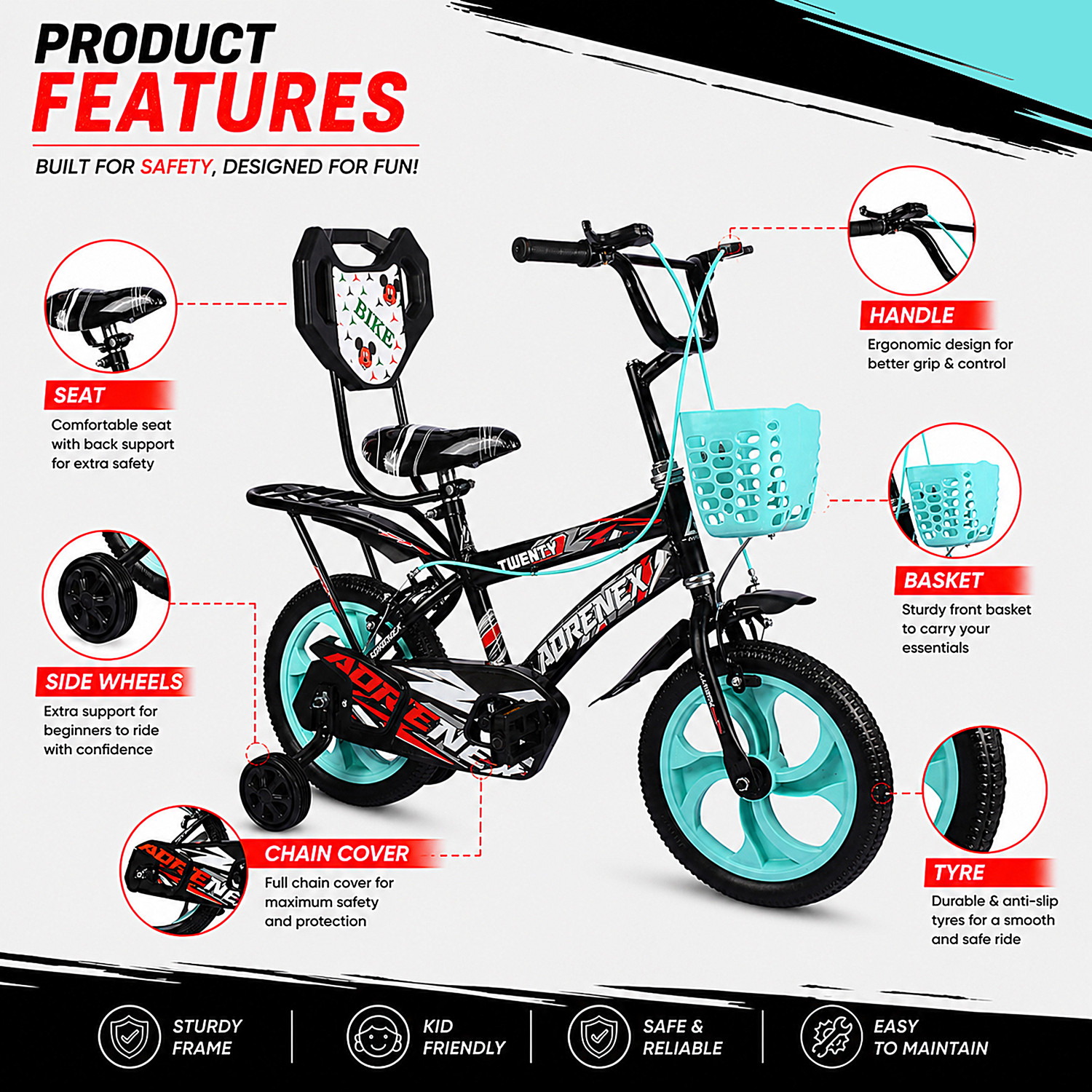 Image of Adrenex 14T PREMIUM BICYCLE FOR 3 TO 5 YEAR KIDS 14 T (inch) BMX Cycle