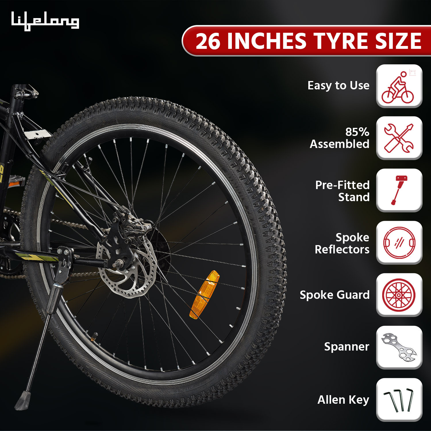 Image of Lifelong Falcon 26 T with Disc Brake and Suspension , Matte Black 26 T (inch) Road Cycle