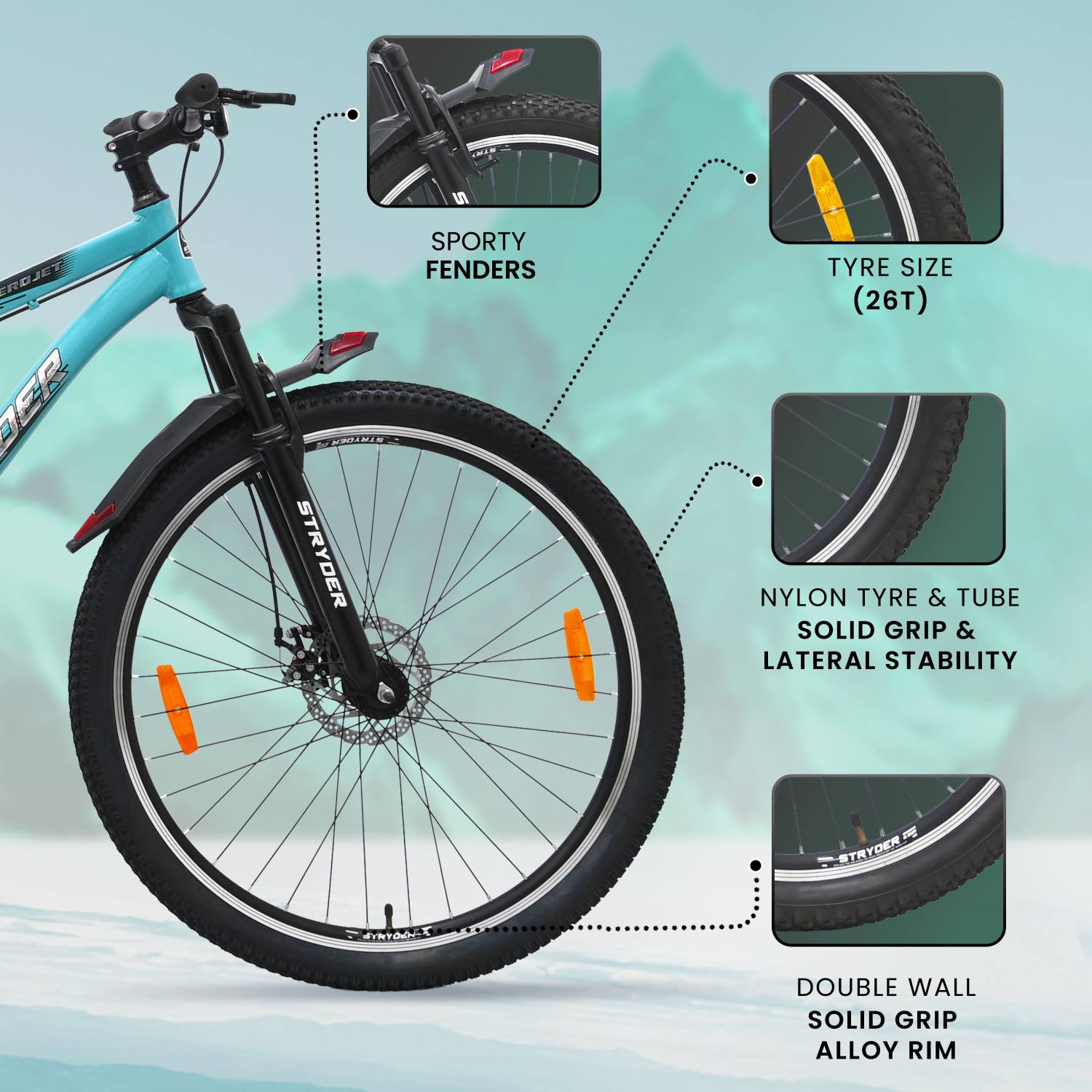 Image of STRYDER Aerojet 26T Sporty Cycle - Single-Speed, Sleek Design & Strong Build | 26 T (inch) Mountain Cycle