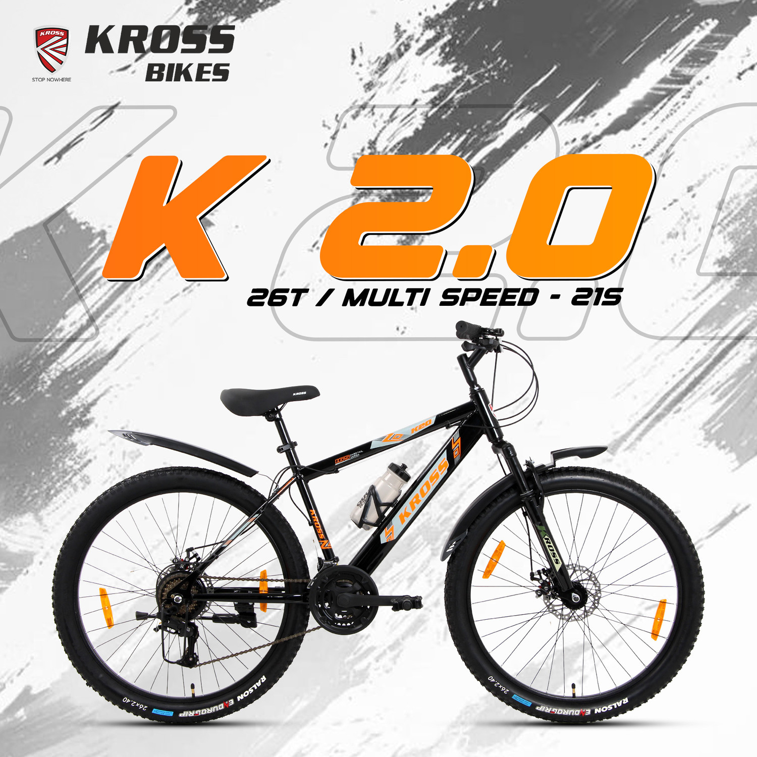Image of Kross K-2.0 26T 21-Speed MTB Bicycle with Dual Disc Brakes & Suspension 26 T (inch) Mountain Cycle