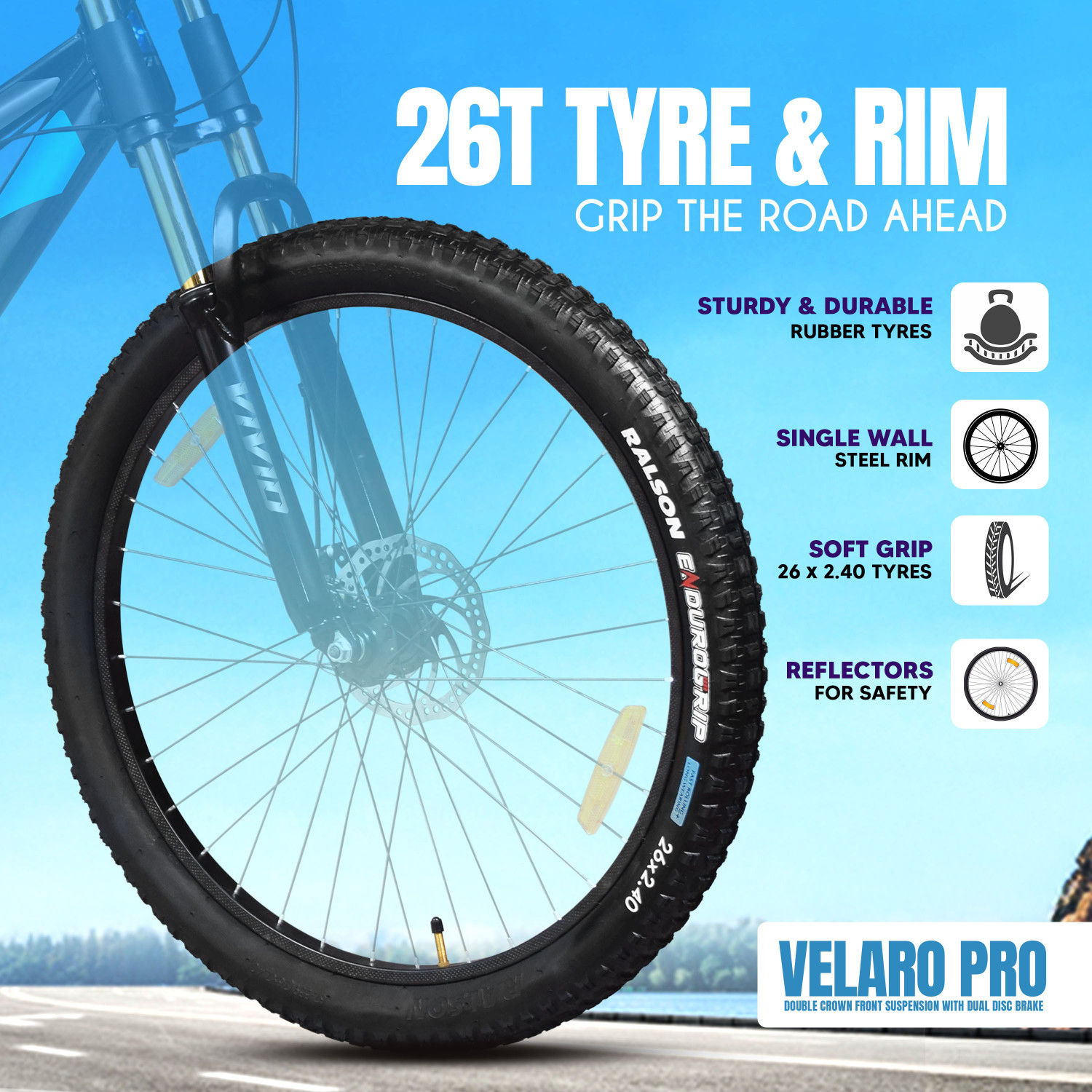 Image of VIVID Velaro Pro Double Crown Suspension 7 Gear Cycle | Dual Disc Brakes with Mega Hub 26 T (inch) Mountain Cycle