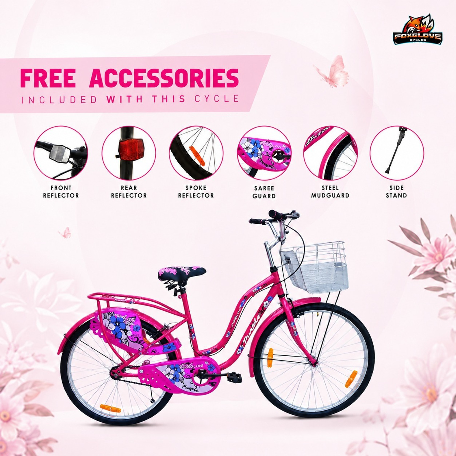 Image of FOXGLOVE PURPLE MISSBIRD 24 INCH CYCLE FOR GIRLS AGED 9 YEARS ABOVE 90% ASSEMBLED 24 T (inch) Hybrid Cycle /City Bike (Single Speed, Pink, Rigid)
