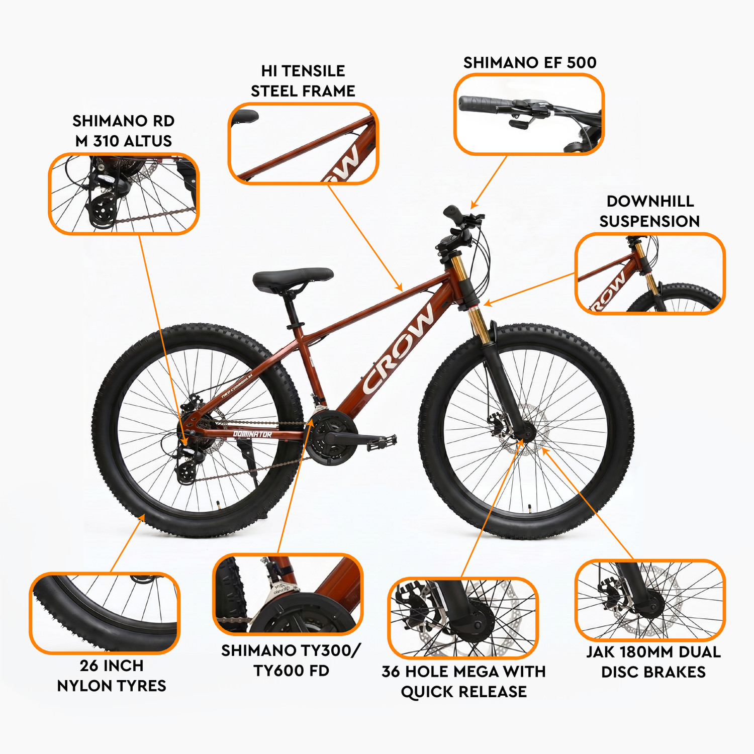 Image of Crow DOMINATOR PRO 21 SPEED DOWNHILL JAK DUAL DISC shimano 26 T (inch) Mountain Cycle