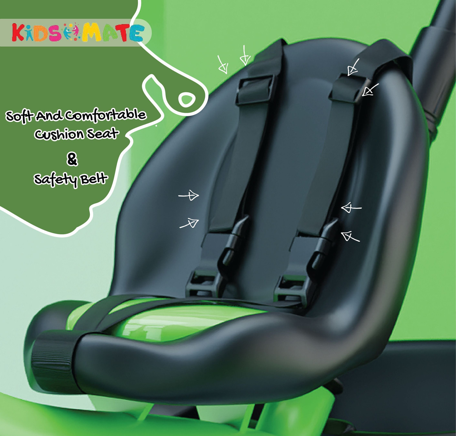 Image of Kidsmate Junior 2.0 Baby Tricycle for Kids with Parental Control Handle & Front Basket 10 T (inch) Road Cycle