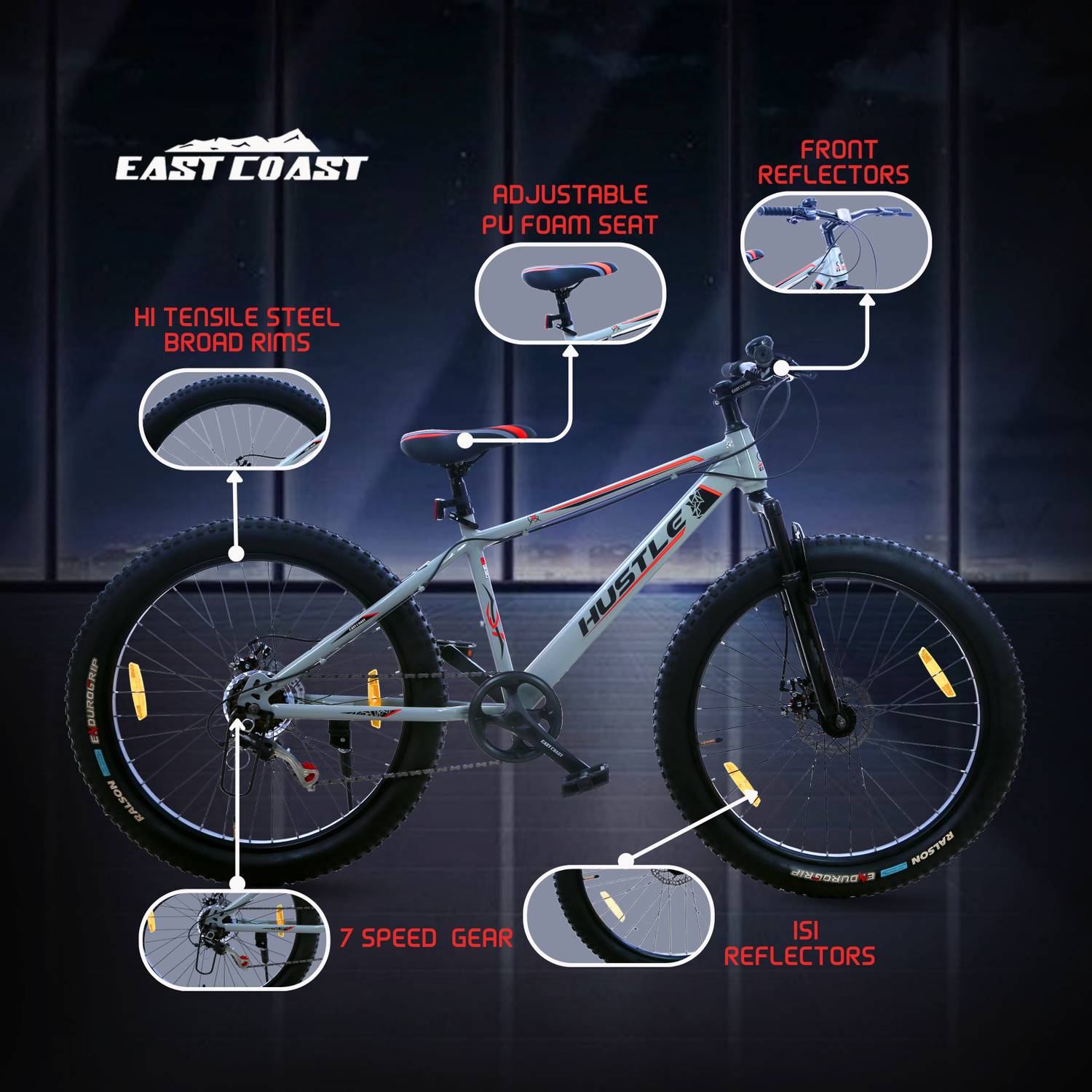 EAST Hustle 7-Speed 26 Inch Fat Tyre Cycle - Image 2