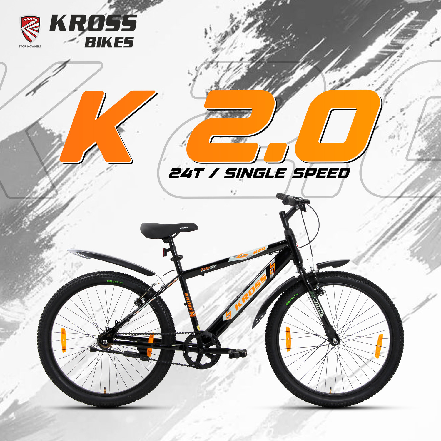 Image of Kross K 2.0 24T MTB Cycle - Black | Steel Frame | V-Brake | 24 x 2.40 Tyres 24 T (inch) Mountain Cycle