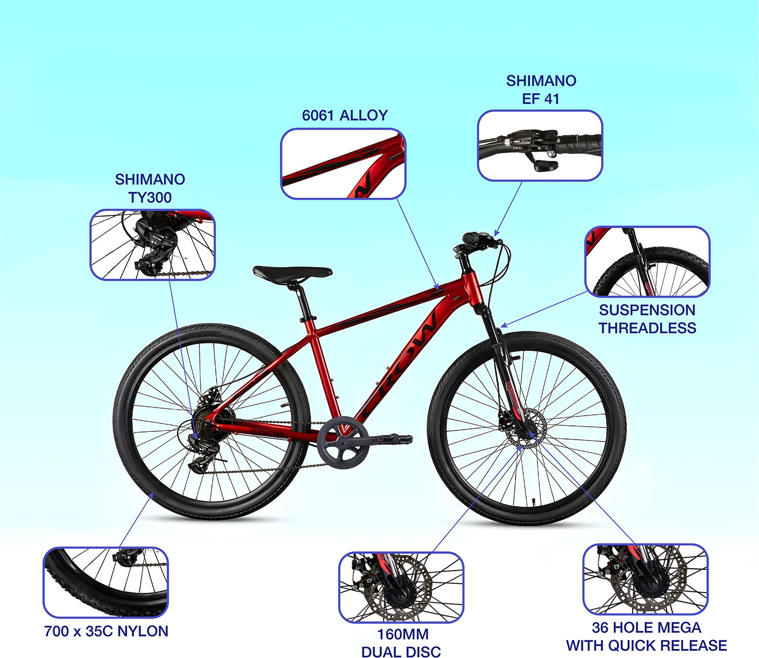 Image of Crow ROAD RUNNER 7 SPEED | 6061 ALLOY FRAME | SUSPENSION | 700C | Shimano Gears 700C T (inch) Hybrid Cycle /City Bike