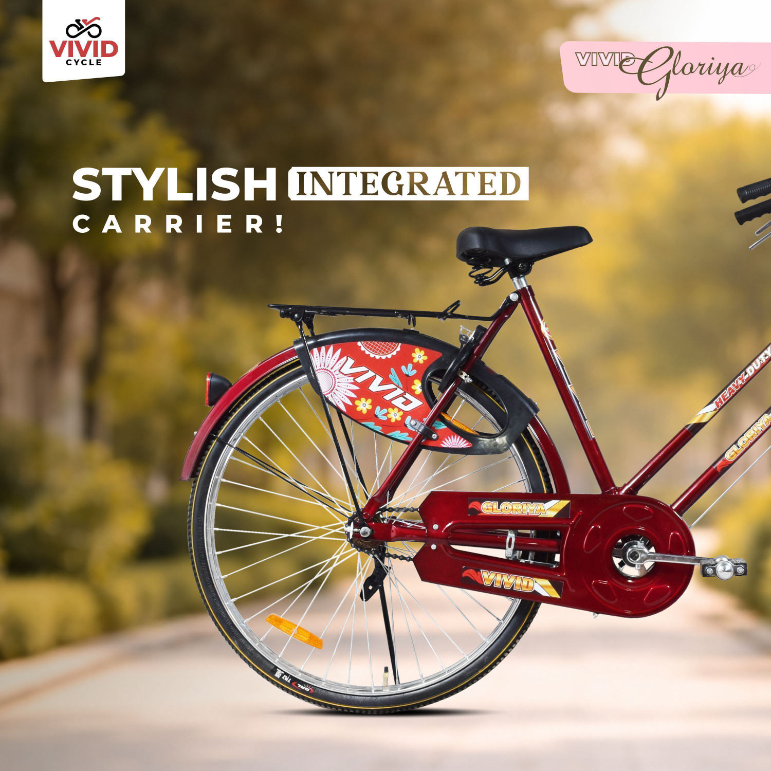 Image of VIVID Gloriya 26T Roadster Cycle,Basket, Carrier, Bell, lock and Side stand - RB Color 26 T (inch) Road Cycle
