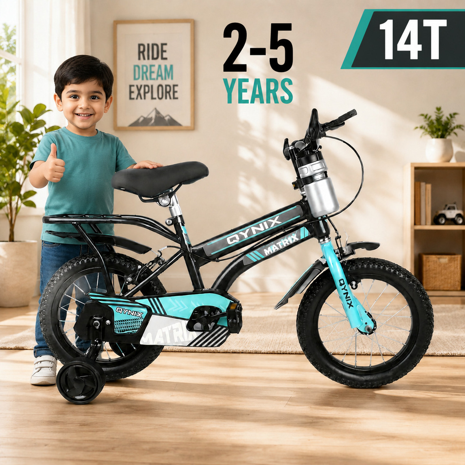 Image of QYNIX Matrix 14T For 2-5 Years Kids Bicycle with Training Wheels & Carrier 14 T (inch) BMX Cycle