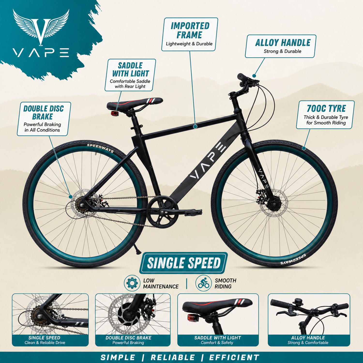 Image of GOAL 700C IMPORTED FRAME || SINGLE SPEED || DOUBLE DISC Hybrid Cycle /City Bike 700C T (inch) Hybrid Cycle /City Bike