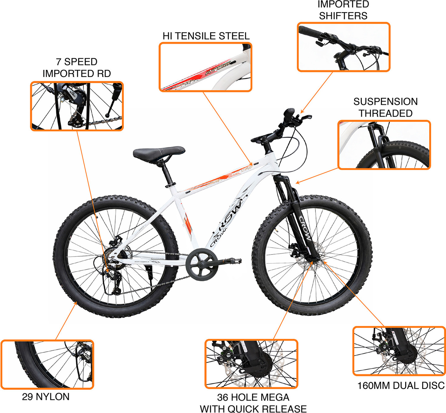 Image of Crow ATOM PRO 7 SPEED | MOUNTAIN BIKE|FRONT SUSPENSION|DUAL DISC 29 T (inch) Mountain Cycle