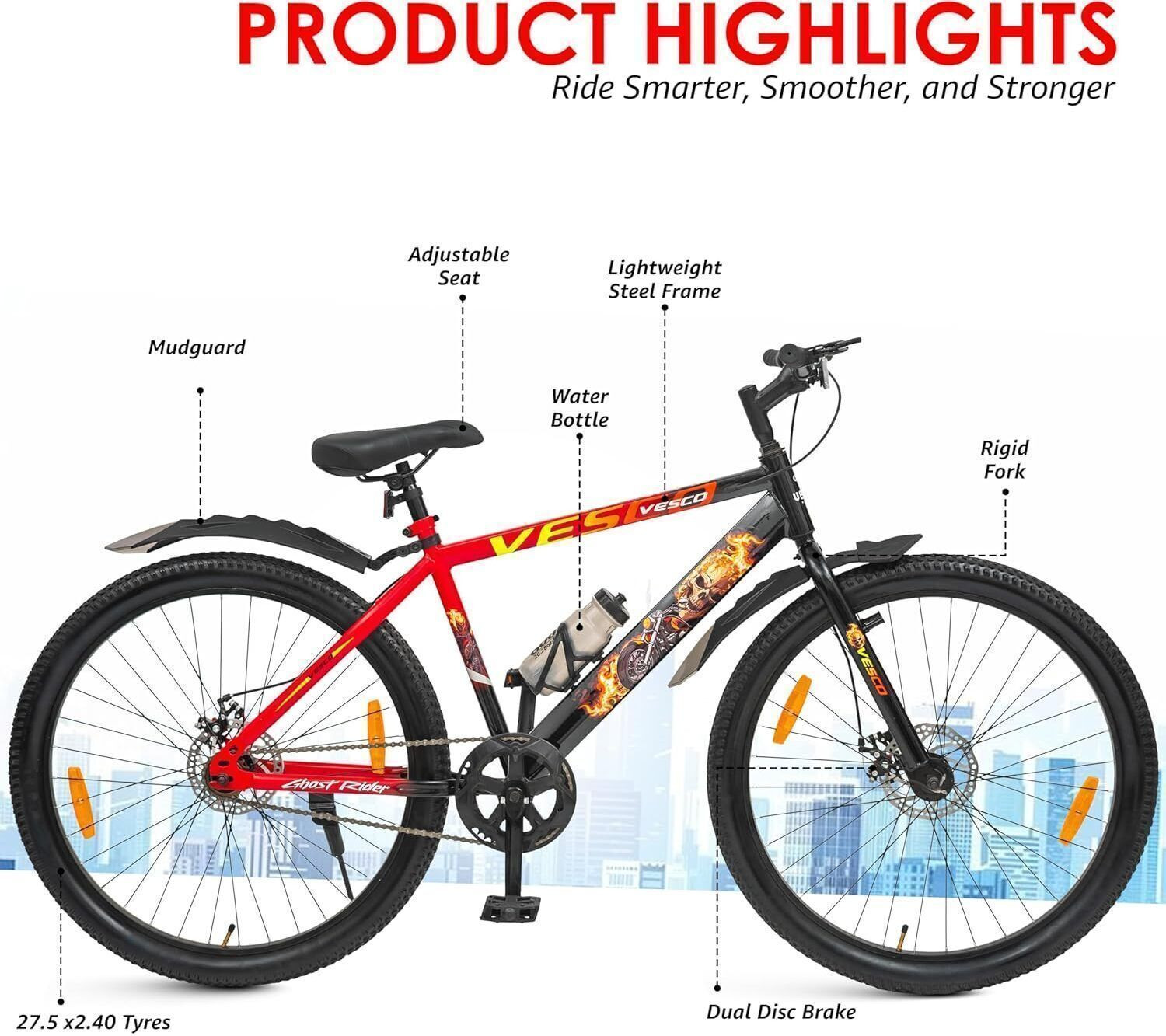 Image of VESCO Ghost Rider 27.5T Cycle for Men | Dual Disc Brake Cycle, Ideal for 15+Years 27.5 T (inch) Hybrid Cycle /City Bike