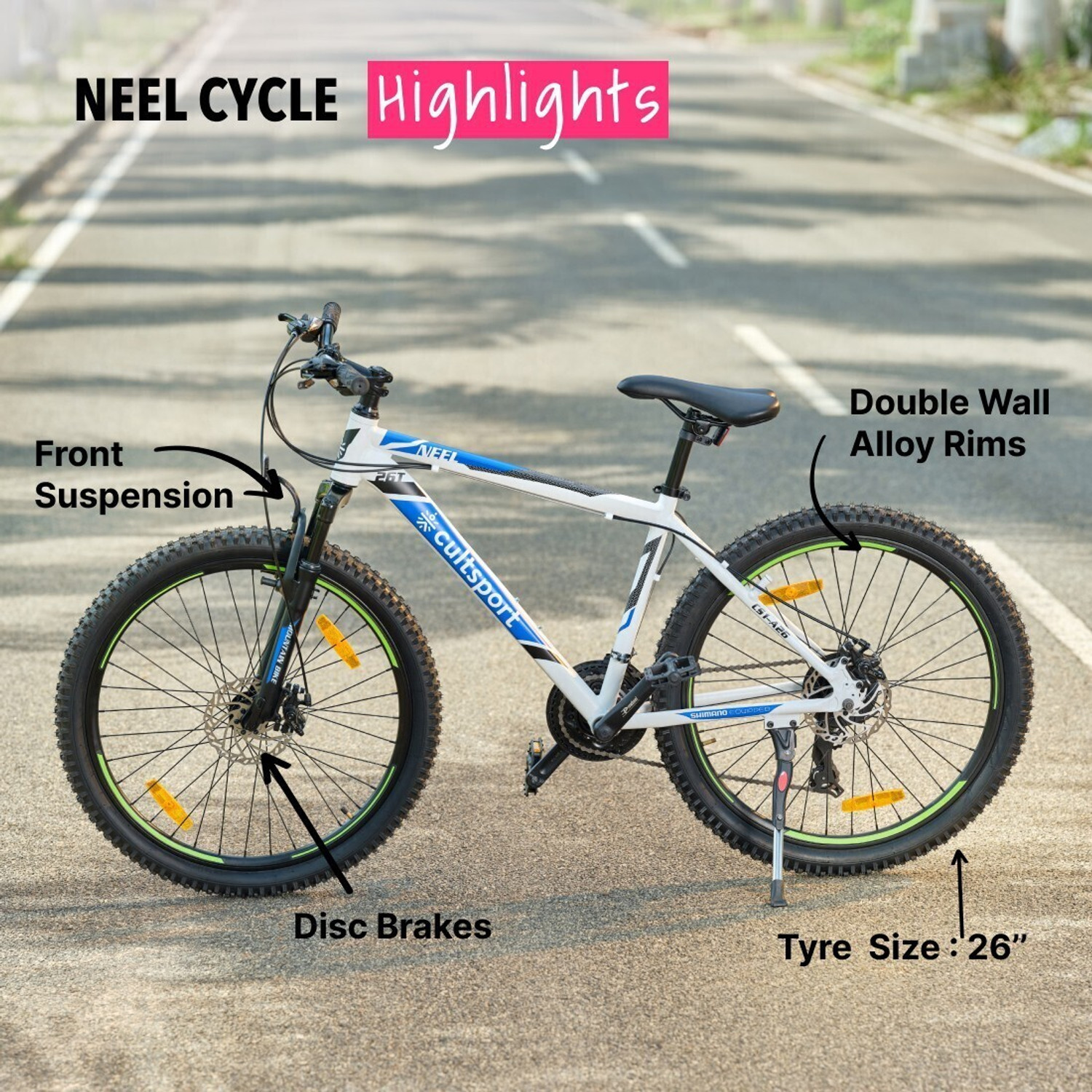Image of Cultsport by Cult Neel Shimano Geared for Men with Alloy Frame & Dual Disc Brake MTB 26 T (inch) Road Cycle