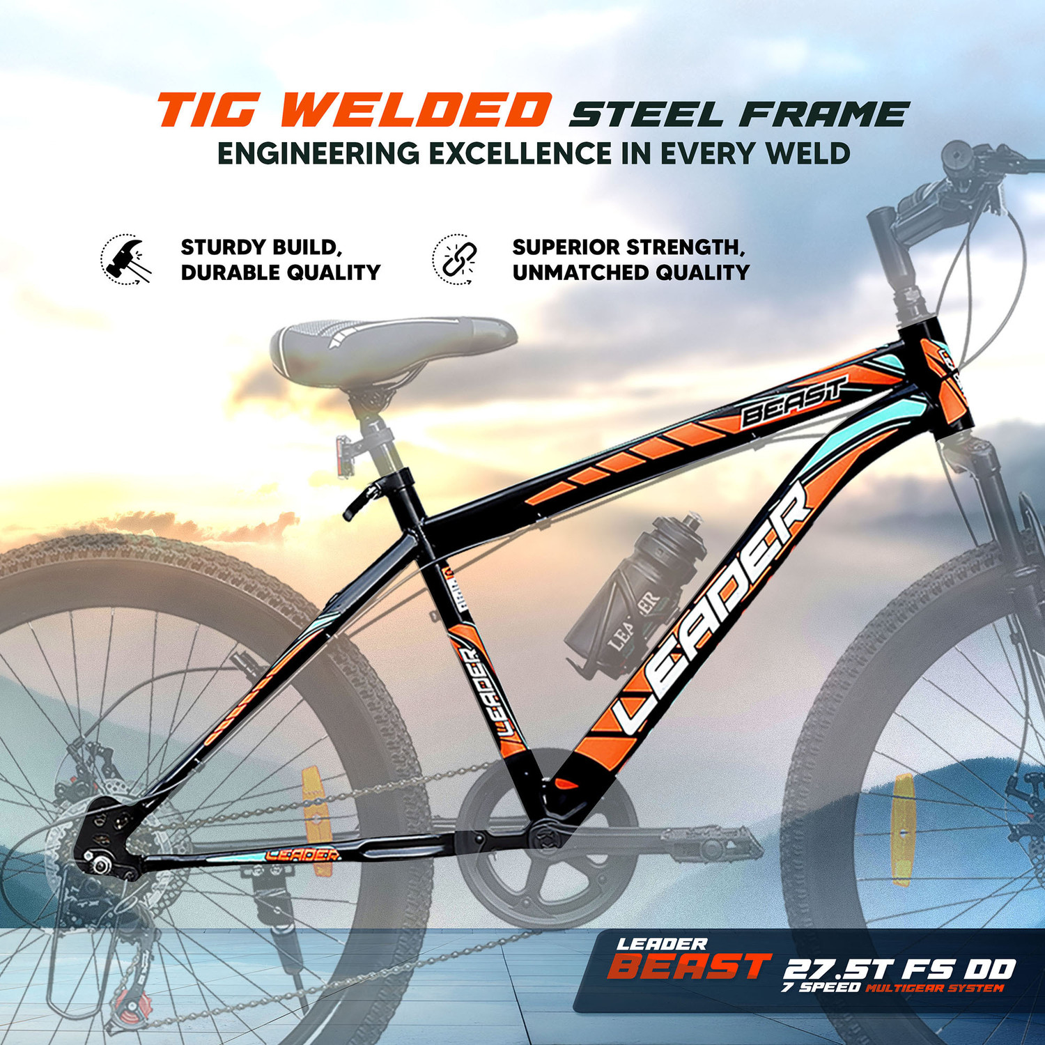 Image of LEADER Beast 27.5T Multispeed (7 Speed) Bike with & Dual Disc Brake 27.5 T (inch) Mountain Cycle