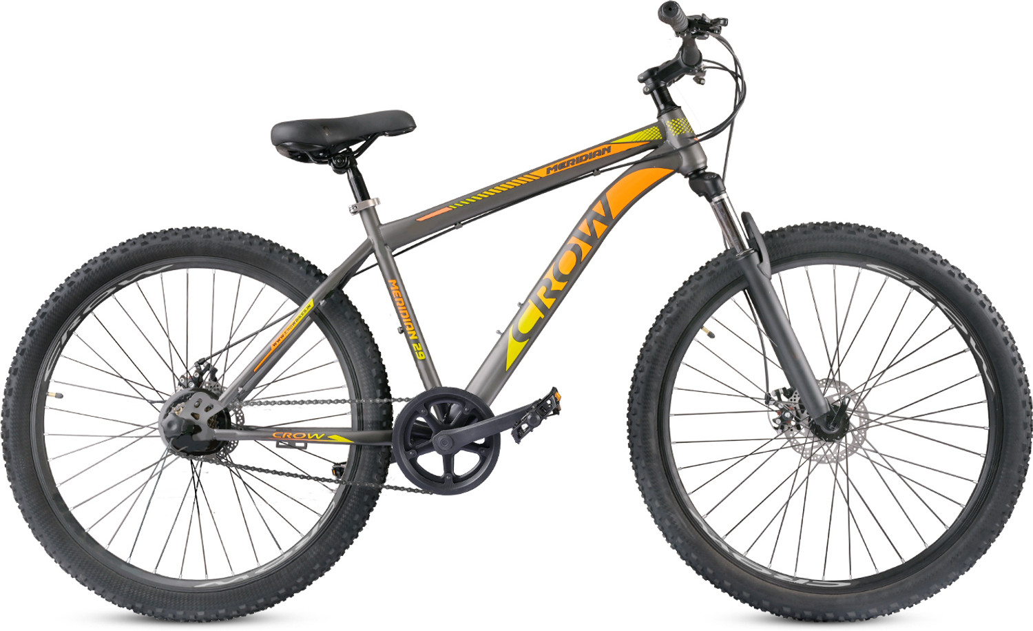 Image of Crow MERIDIAN SINGLE SPEED|FRONT SUSPENSION|DUAL DISC BRAKE|27.5 T 27.5 T (inch) Mountain Cycle (Single Speed, Grey, Orange, Only Front Suspension)