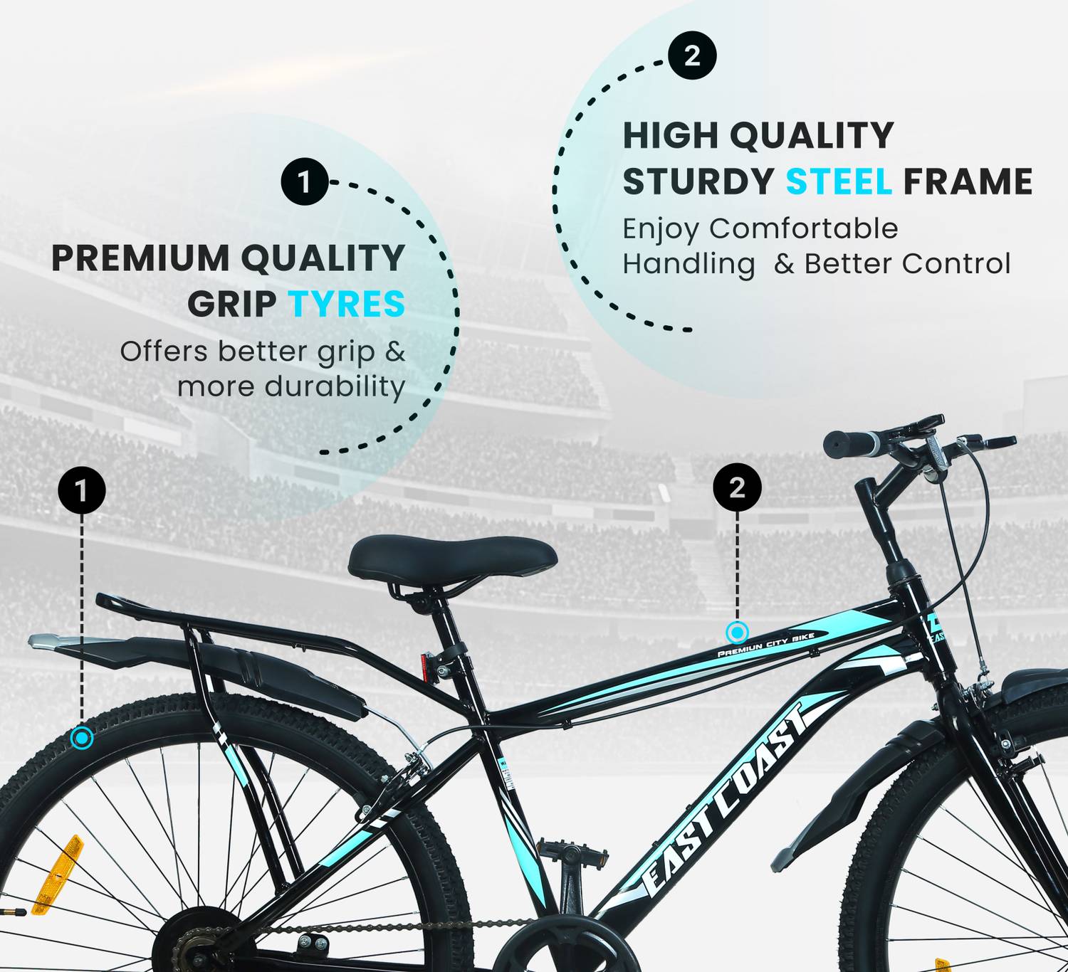 EAST COAST Premium City Bike 26T with Inbuilt Carrier - Image 3