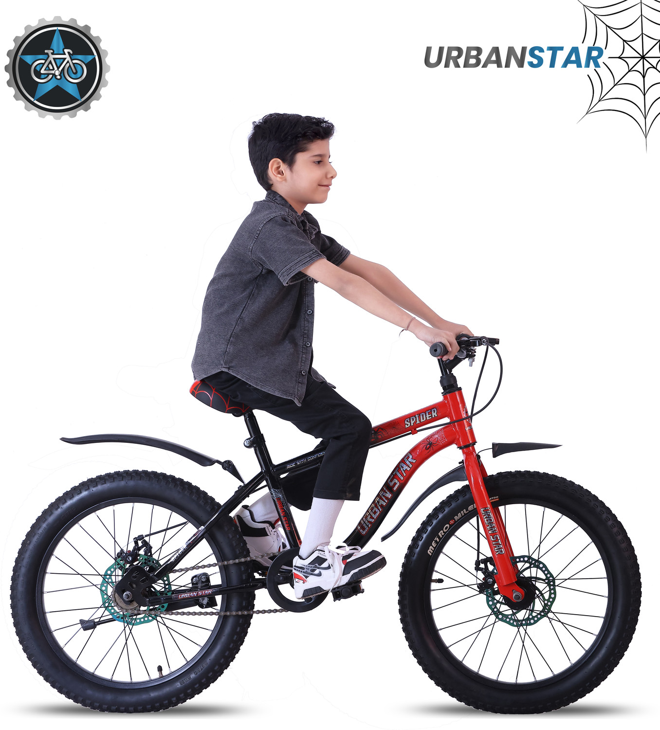 Image of Urban Star SPIDER | 20T BMX | DOUBLE DISC | PREMIUM QUALITY | SEMI ASSEMBLED | 20 T (inch) Road Cycle (Single Speed, Red, Black, Rigid)
