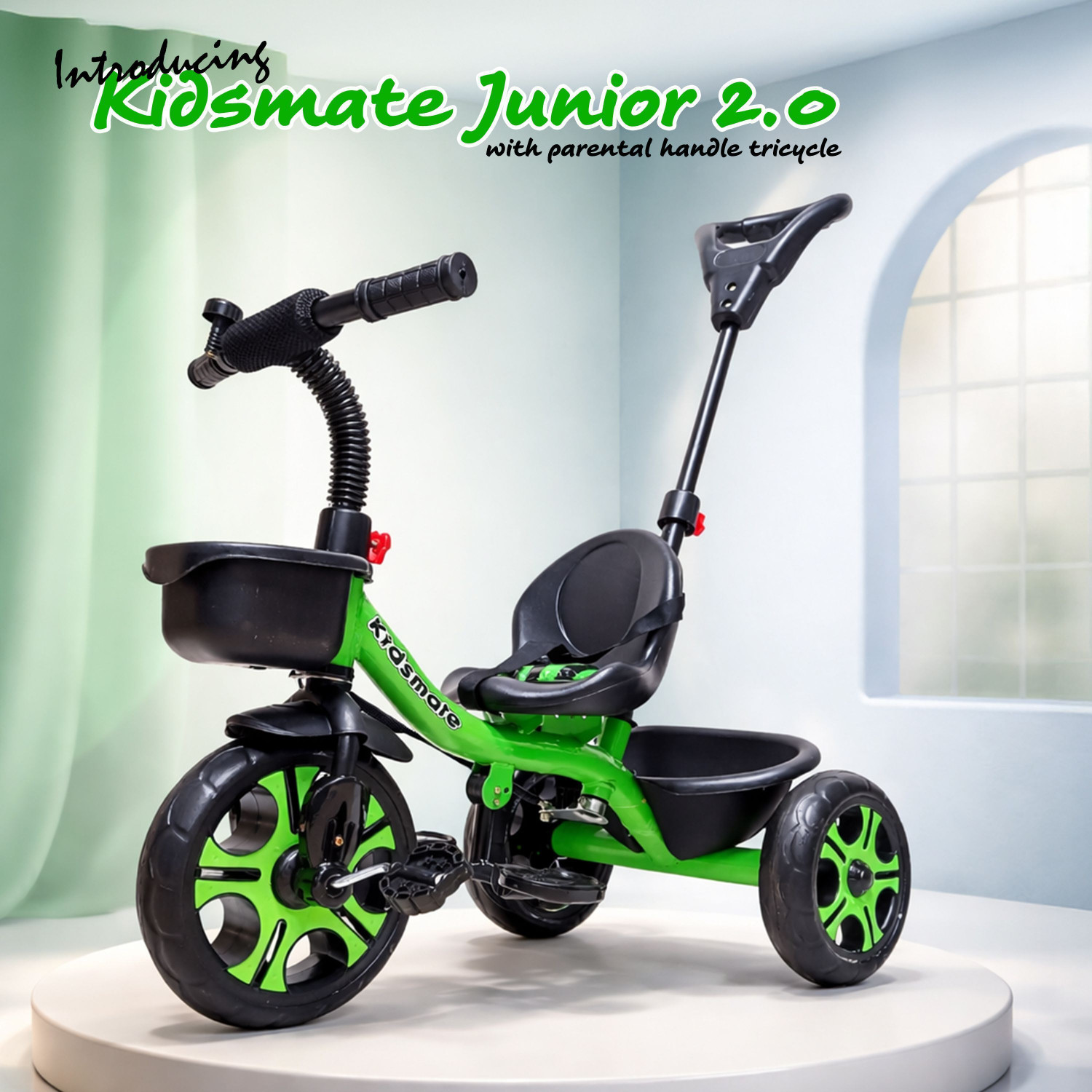 Image of Kidsmate Junior 2.0 Baby Tricycle for Kids with Parental Control Handle & Front Basket 10 T (inch) Road Cycle