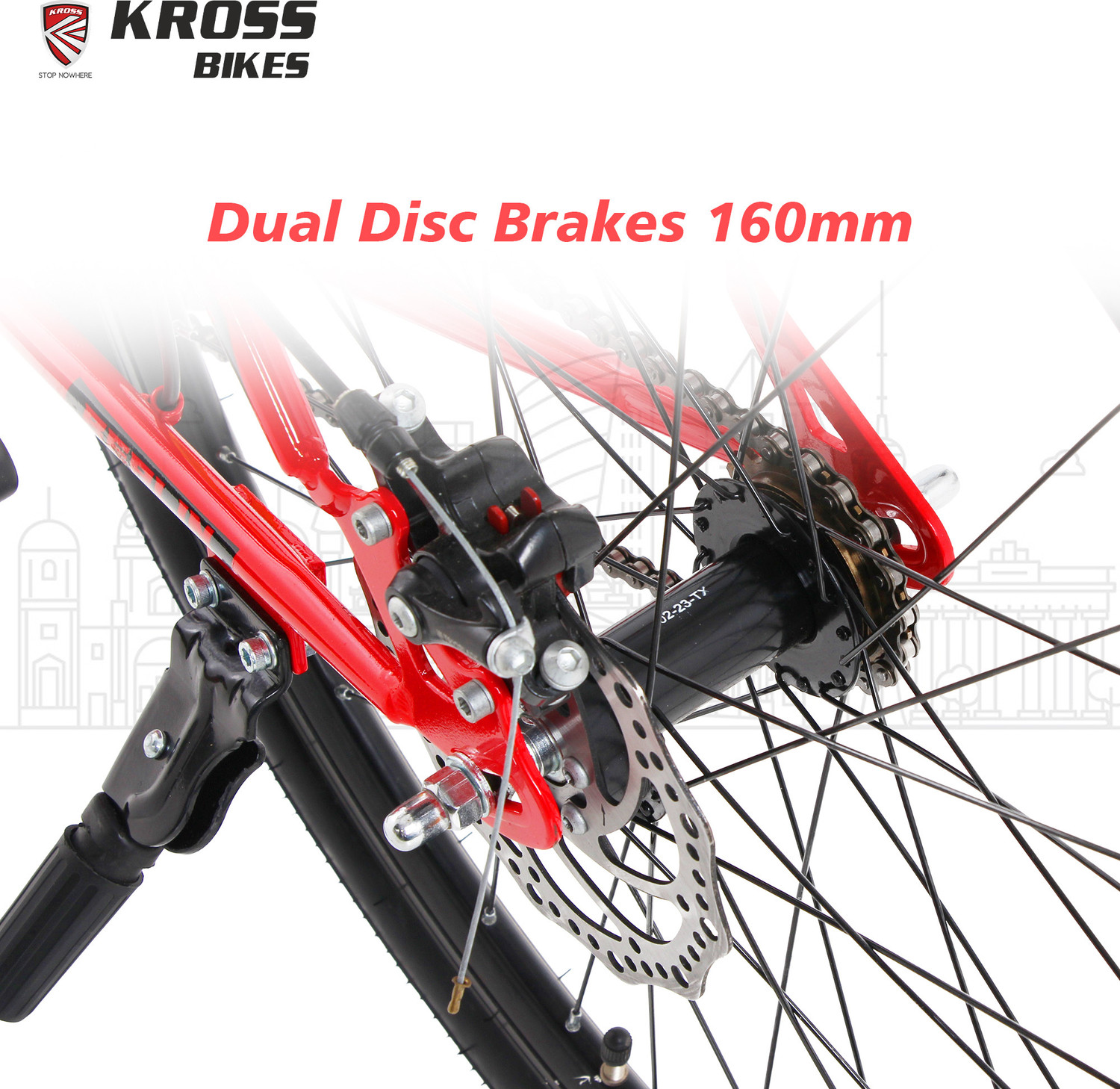 Image of Kross BERLIN Single Speed Cycle (Red, Dual Disc Brakes, 27.5 x 1.75 Tyres) 27.5 T (inch) Mountain Cycle (Single Speed, Red, Only Front Suspension)