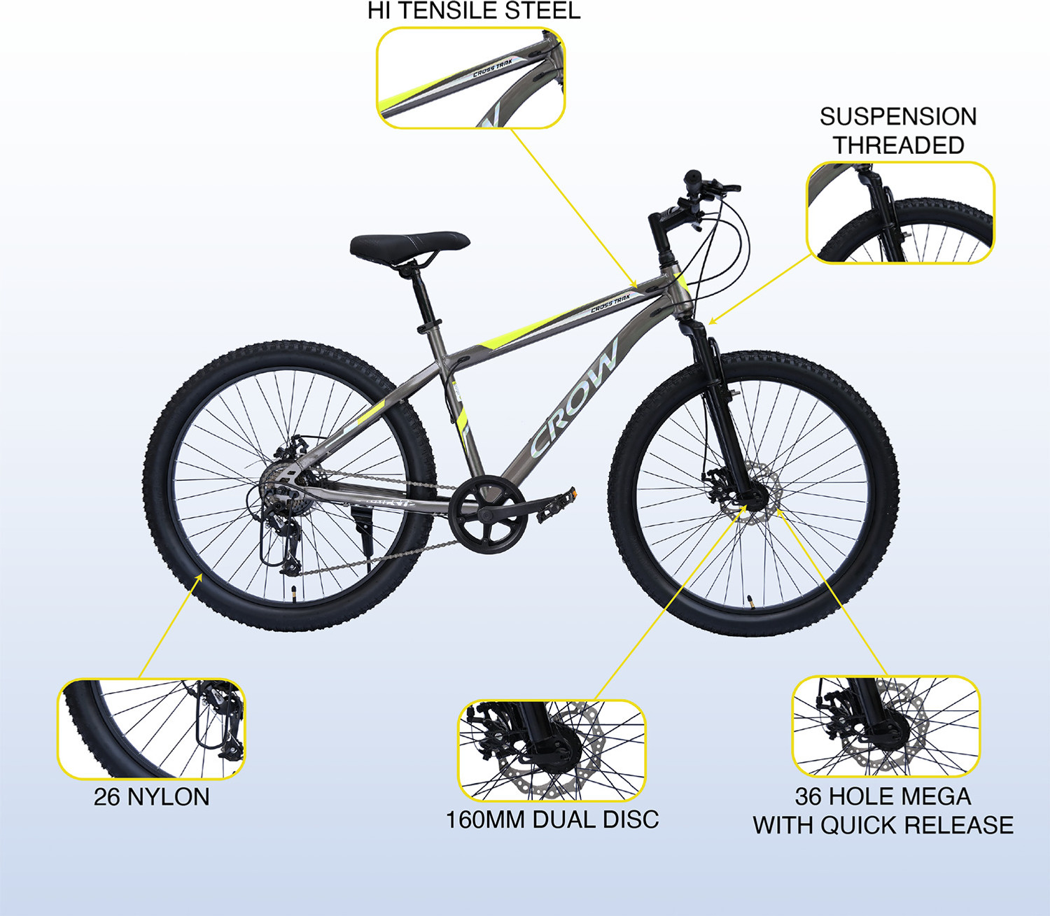 Image of Crow CROSS TRAK SINGLE SPEED|FRONT SUSPENSION|DUAL DISC BRAKES| 26 MTB 26 T (inch) Mountain Cycle
