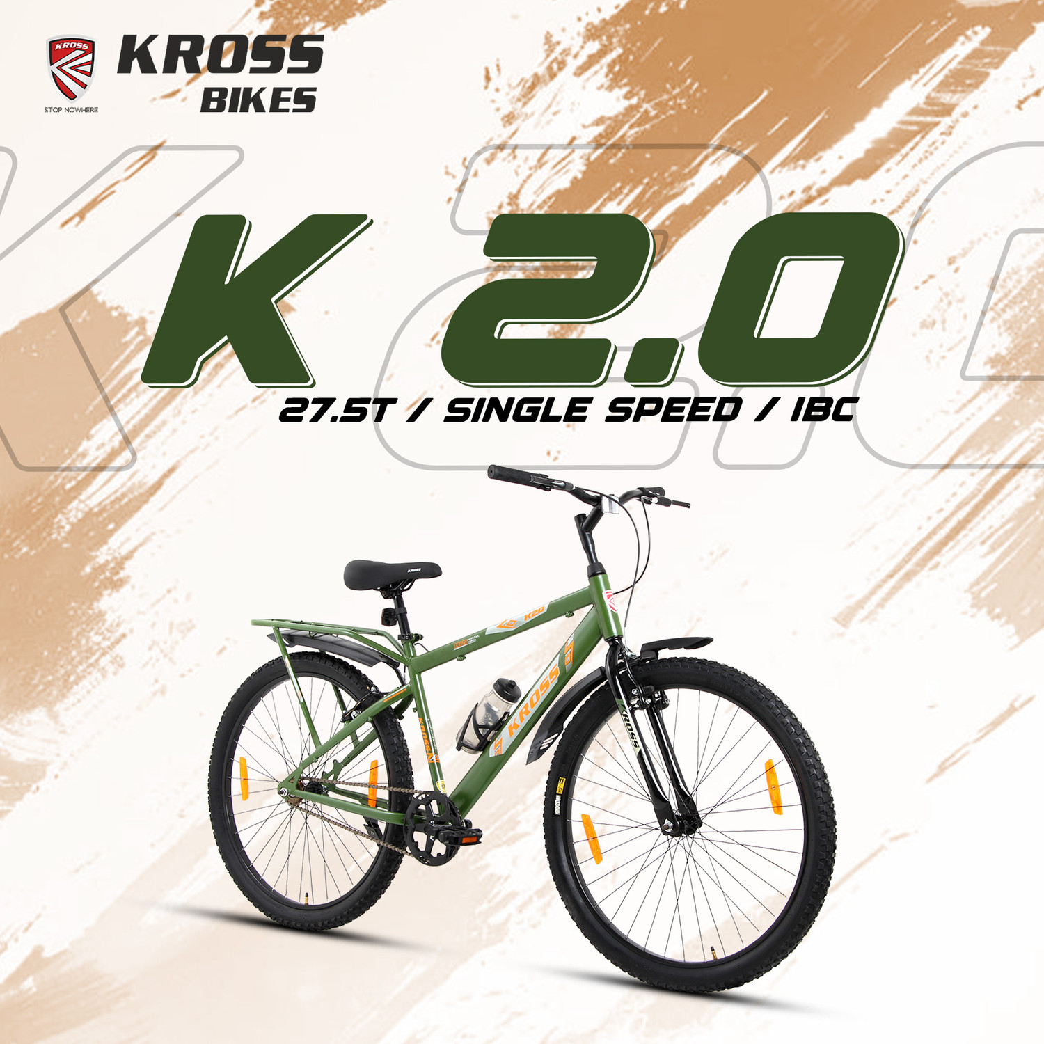 Image of Kross K-2.0 27.5T IBC Steel MTB Bike | Army Green | Single Speed | Front Suspension 27.5 T (inch) Mountain Cycle