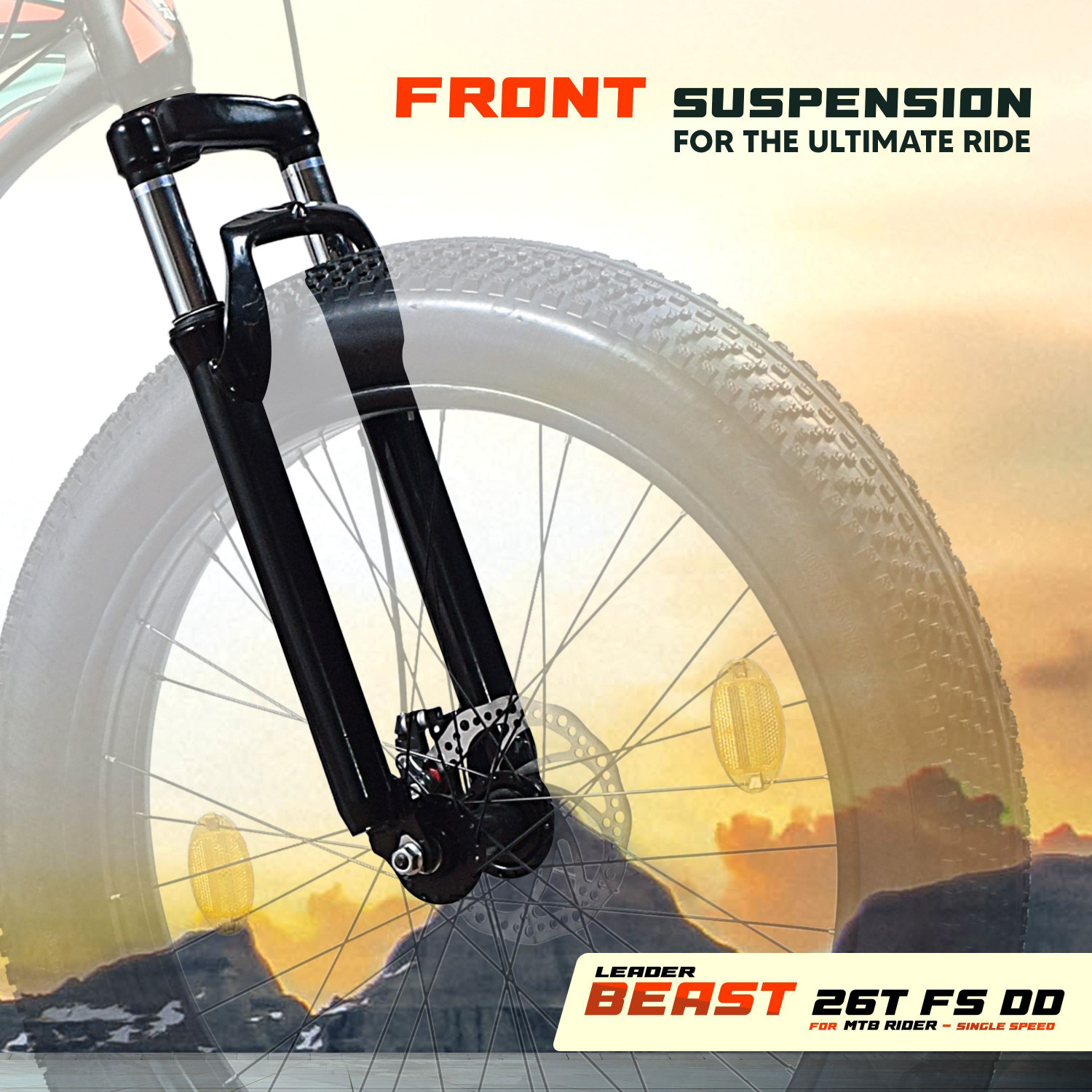 Image of LEADER Beast 26x400 Fat Tire Cycle for Men | Bicycle Front Suspension, Dual Disc Brakes 26 T (inch) Mountain Cycle