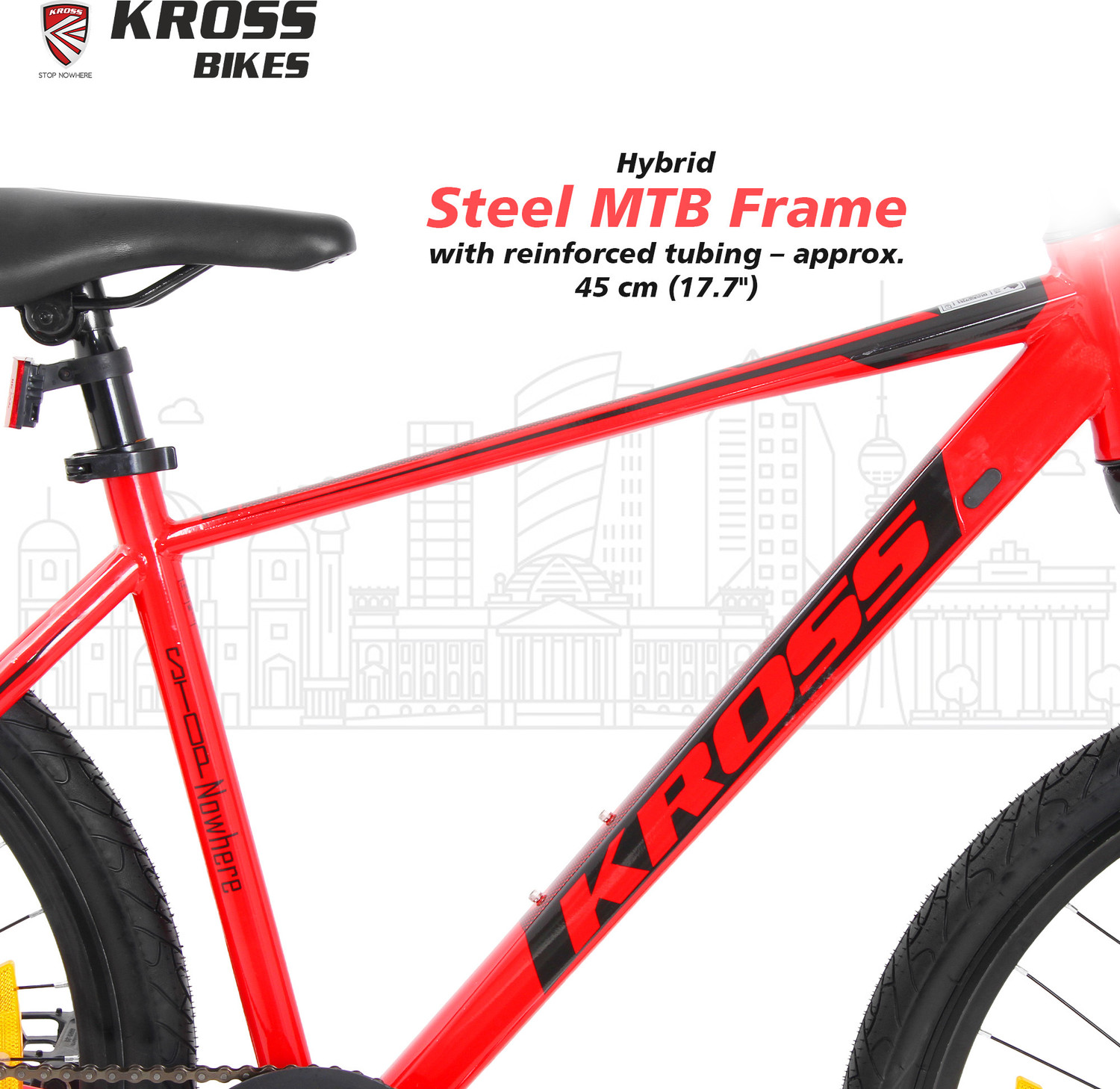 Image of Kross BERLIN Single Speed Cycle (Red, Dual Disc Brakes, 27.5 x 1.75 Tyres) 27.5 T (inch) Mountain Cycle (Single Speed, Red, Only Front Suspension)