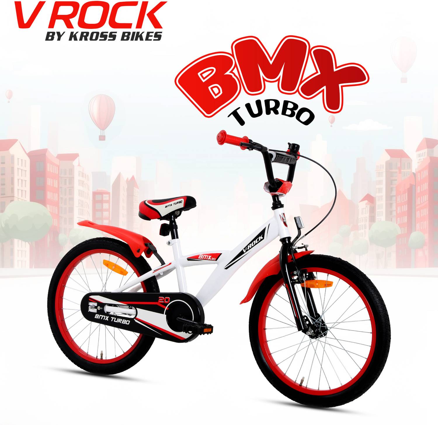 Vrock BMX Turbo 20T Kids Bicycle – White/Red | Steel Frame