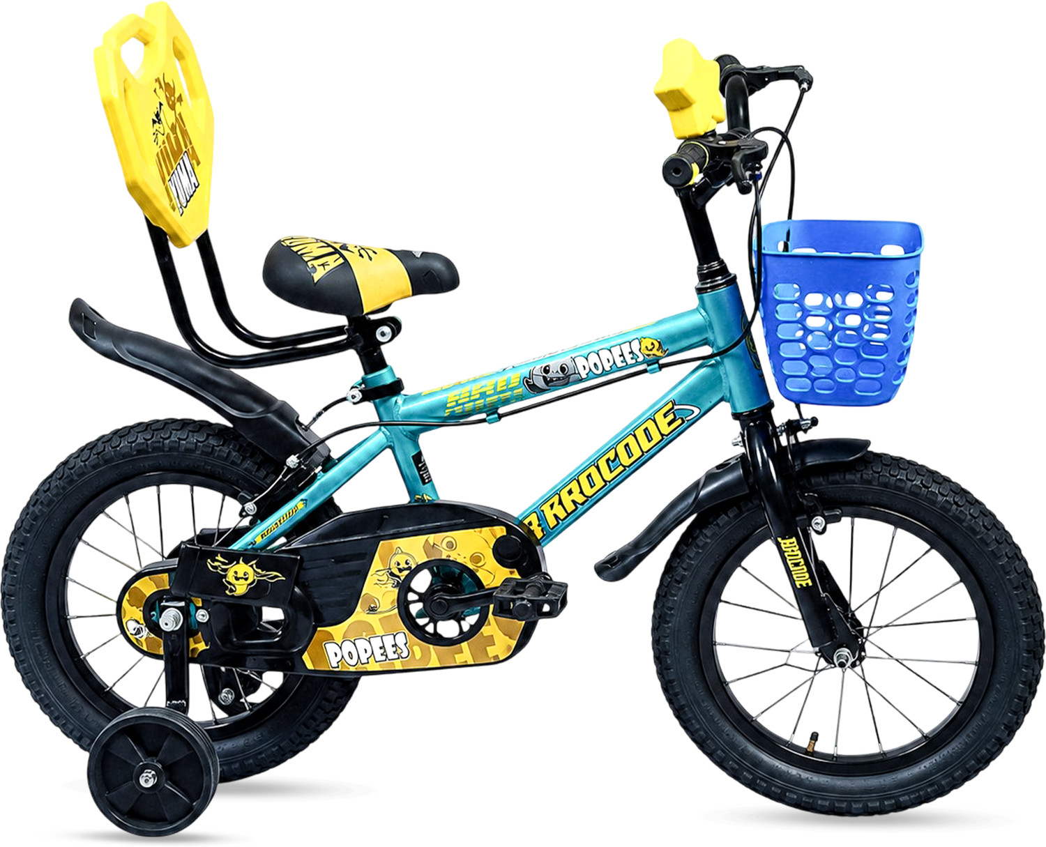 Image of Oxygen Popees 14T Bicycle for Boys & Girls with Training Wheels, Basket & Backrest 14 T (inch) BMX Cycle