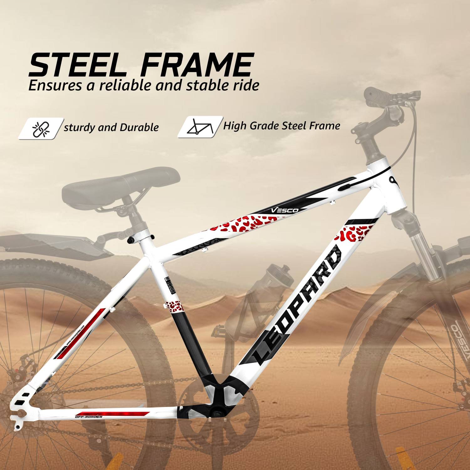 VESCO Leopard 27.5 T White Black MTB Bicycle - Image 5