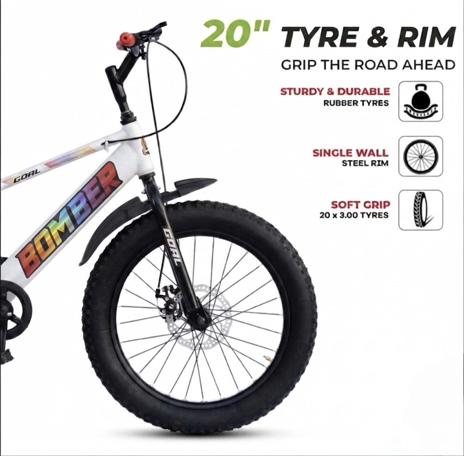 Image of GOAL BOMBER 20T FAT TYRE||DOUBLE DISC|| IN-BUILT CARRIER||PREMIUM QUALITY 20 T (inch) BMX Cycle