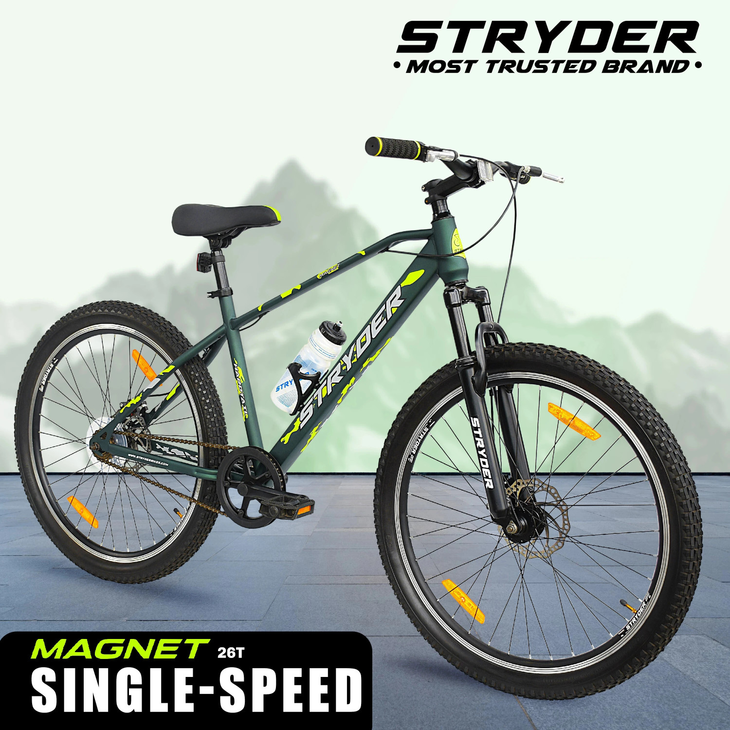 Image of STRYDER Magnet 26 inch Single Speed Bicycle with Disc Brakes & Front Suspension | 26 T (inch) Mountain Cycle