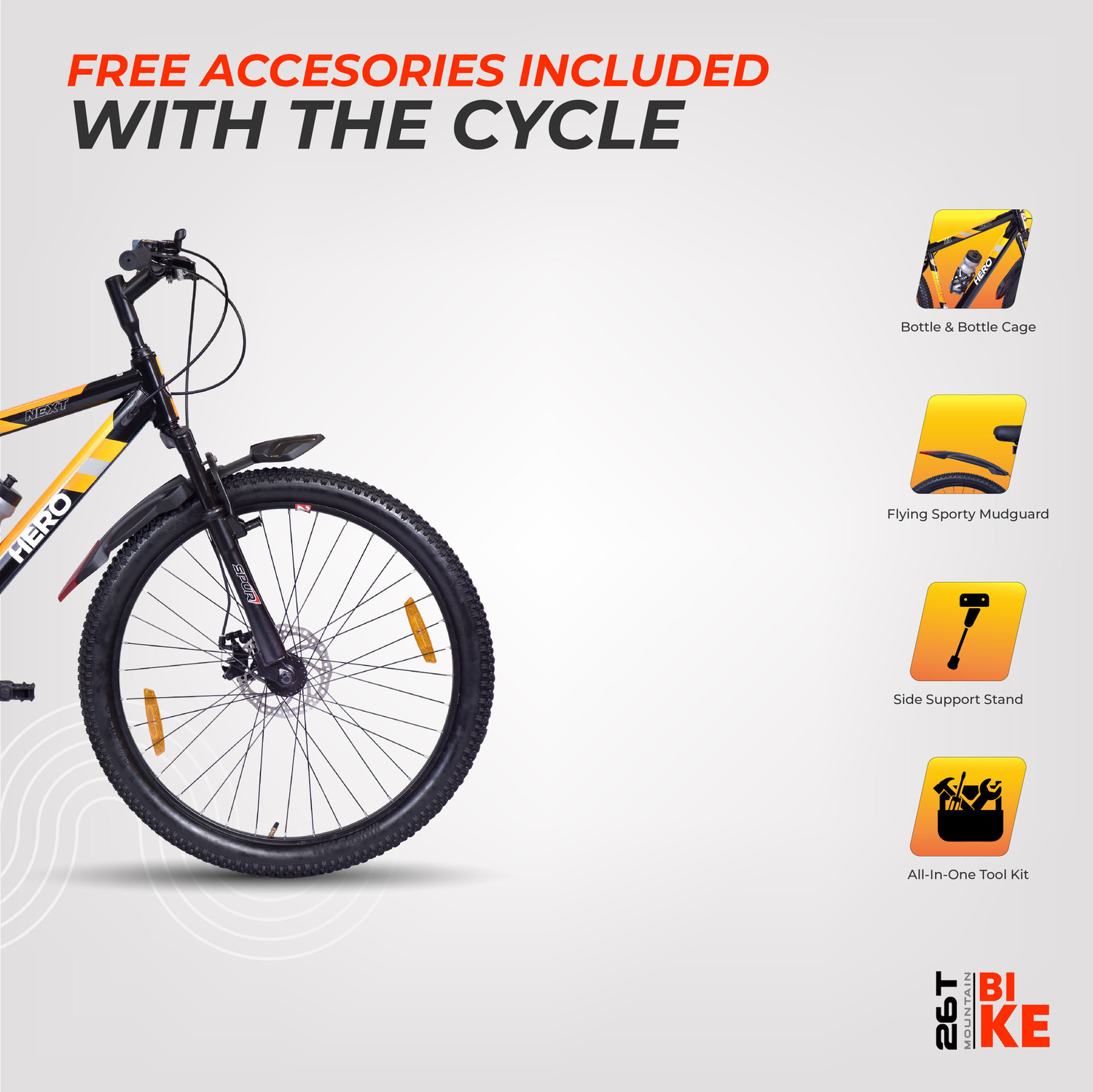 Image of HERO EC NEXT 26T SPORTS 7S FSDD BKOR SKD ALF 26 T (inch) Mountain Cycle