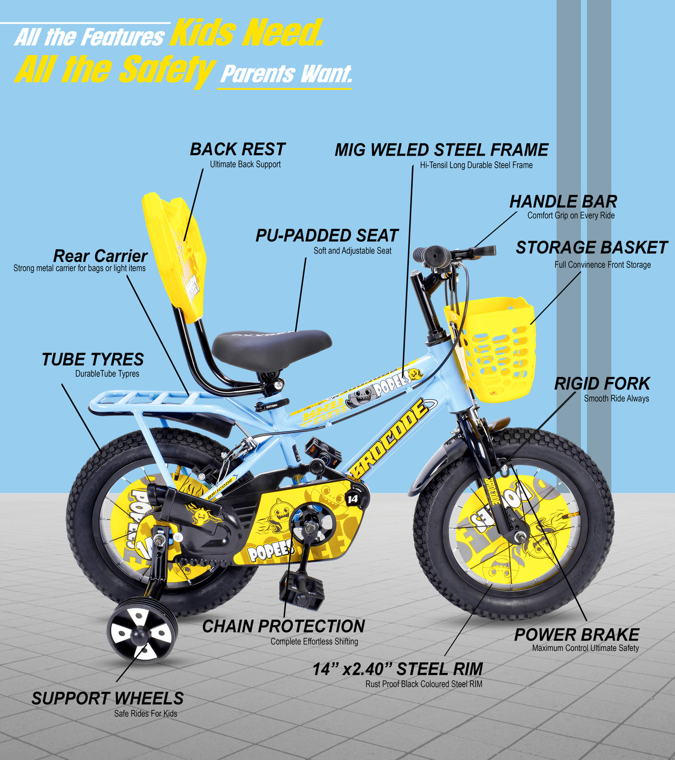 Image of BroCode Kids Cycles for Boys and Girls | Age Group 2-5 Years Semi-Assembled 14 T (inch) BMX Cycle