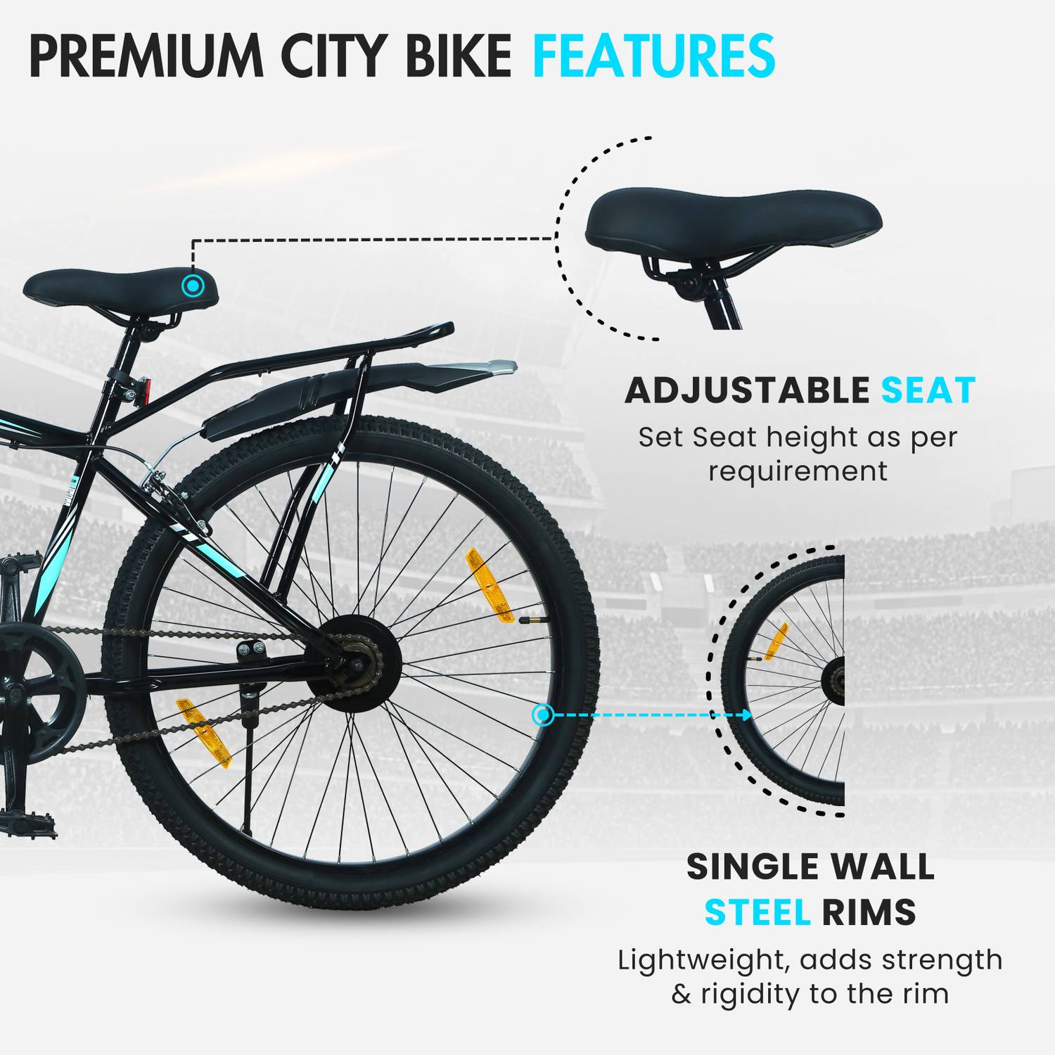 EAST COAST Premium City Bike 26T with Inbuilt Carrier - Image 5