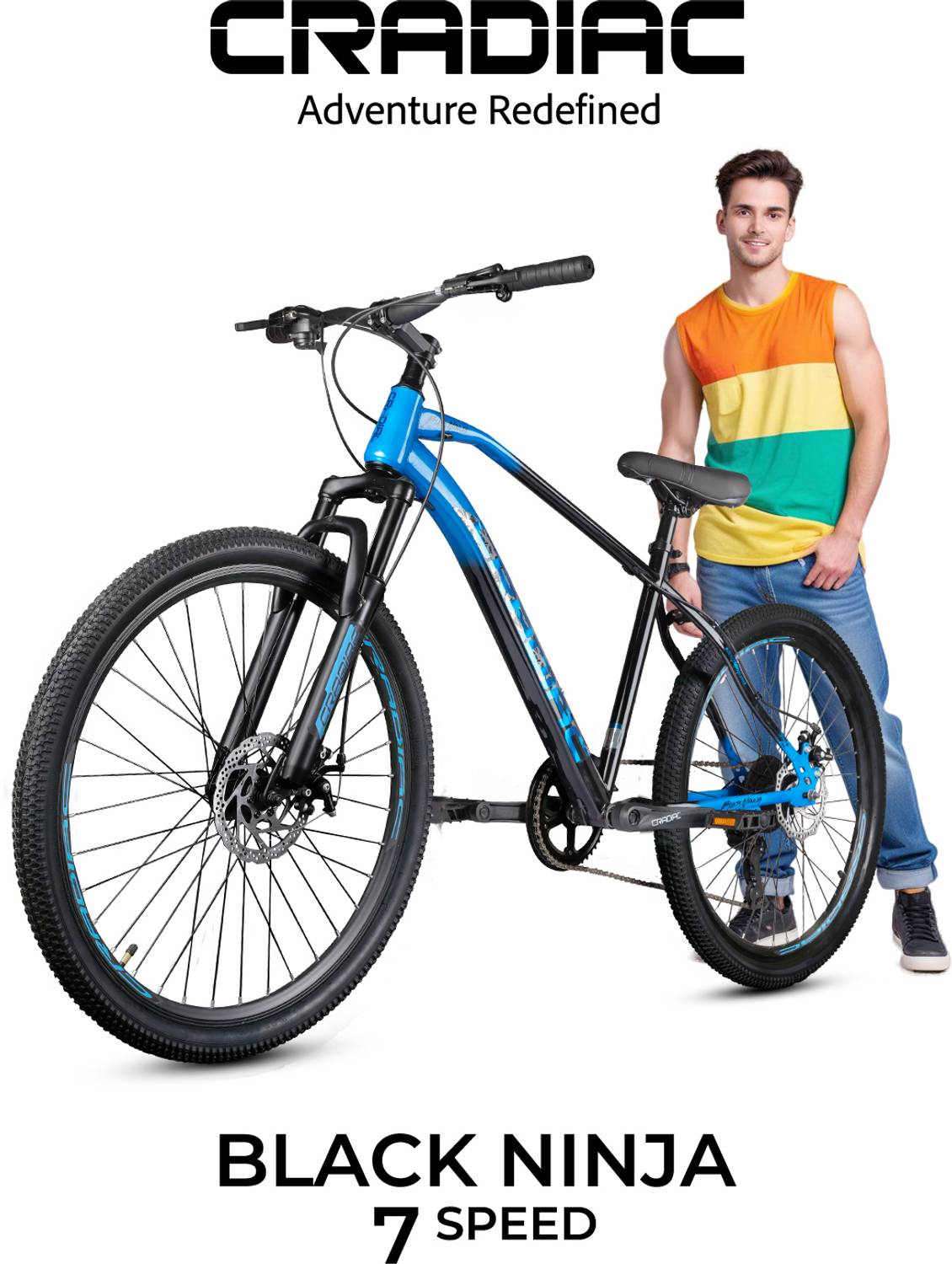 CRADIAC BLACK NINJA 7 SPEED|FRONT SUSPENSION FORK| DUAL DISC BRAKE
