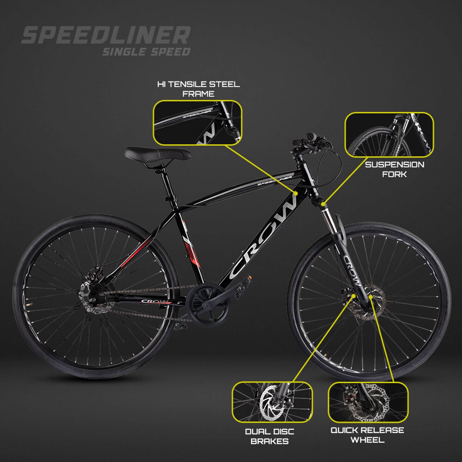 Crow SPEEDLINER SINGLE SPEED 700C Hybrid Bike - Image 2