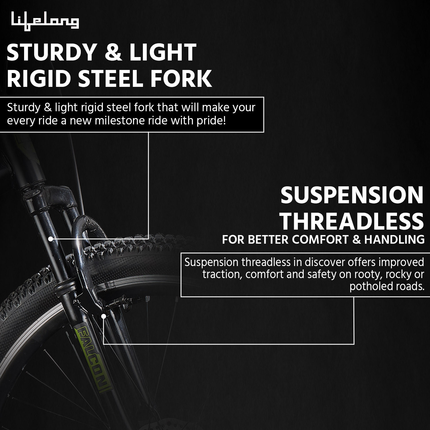 Image of Lifelong Falcon 27.5 T with Disc Brake and Suspension, Matte Black 27.5 T (inch) Road Cycle