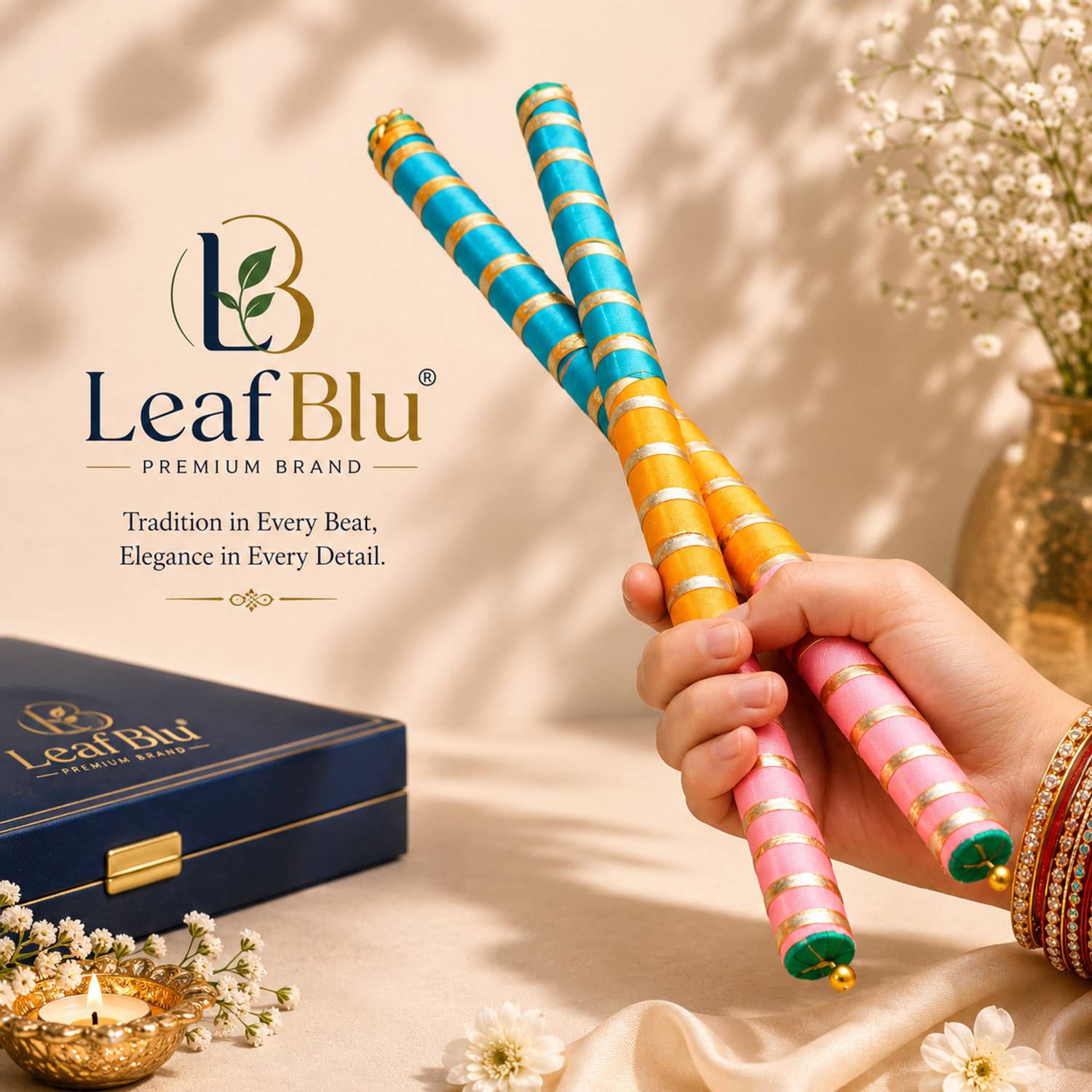LeafBlu Premium Quality Navratri Wooden Dandiya Sticks for Garba Night (Pack of 1 Pair) Dandia Sticks