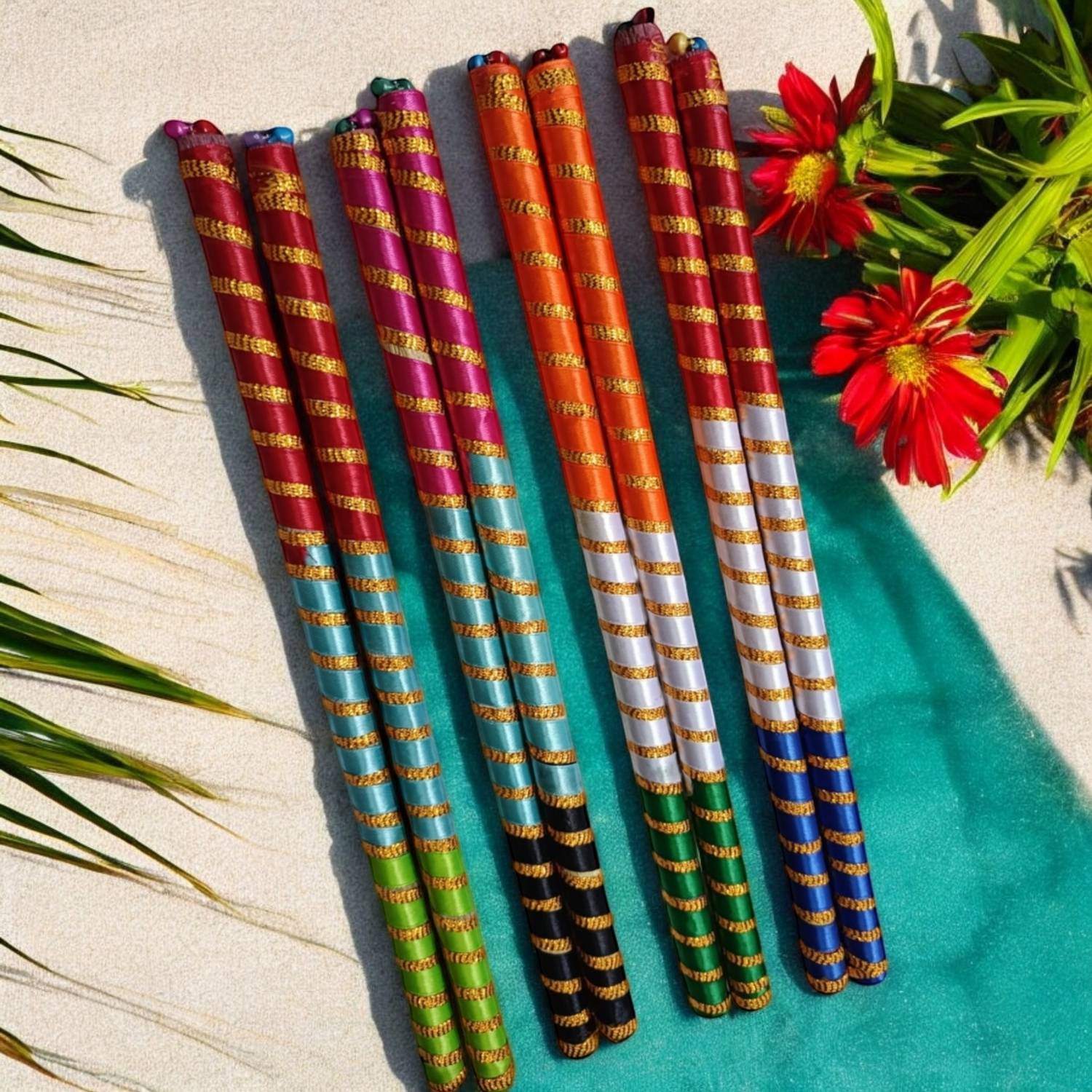 LeafBlu Premium Quality Navratri Wooden Dandiya Sticks for Garba Night (Pack of 4 Pair) Dandia Sticks