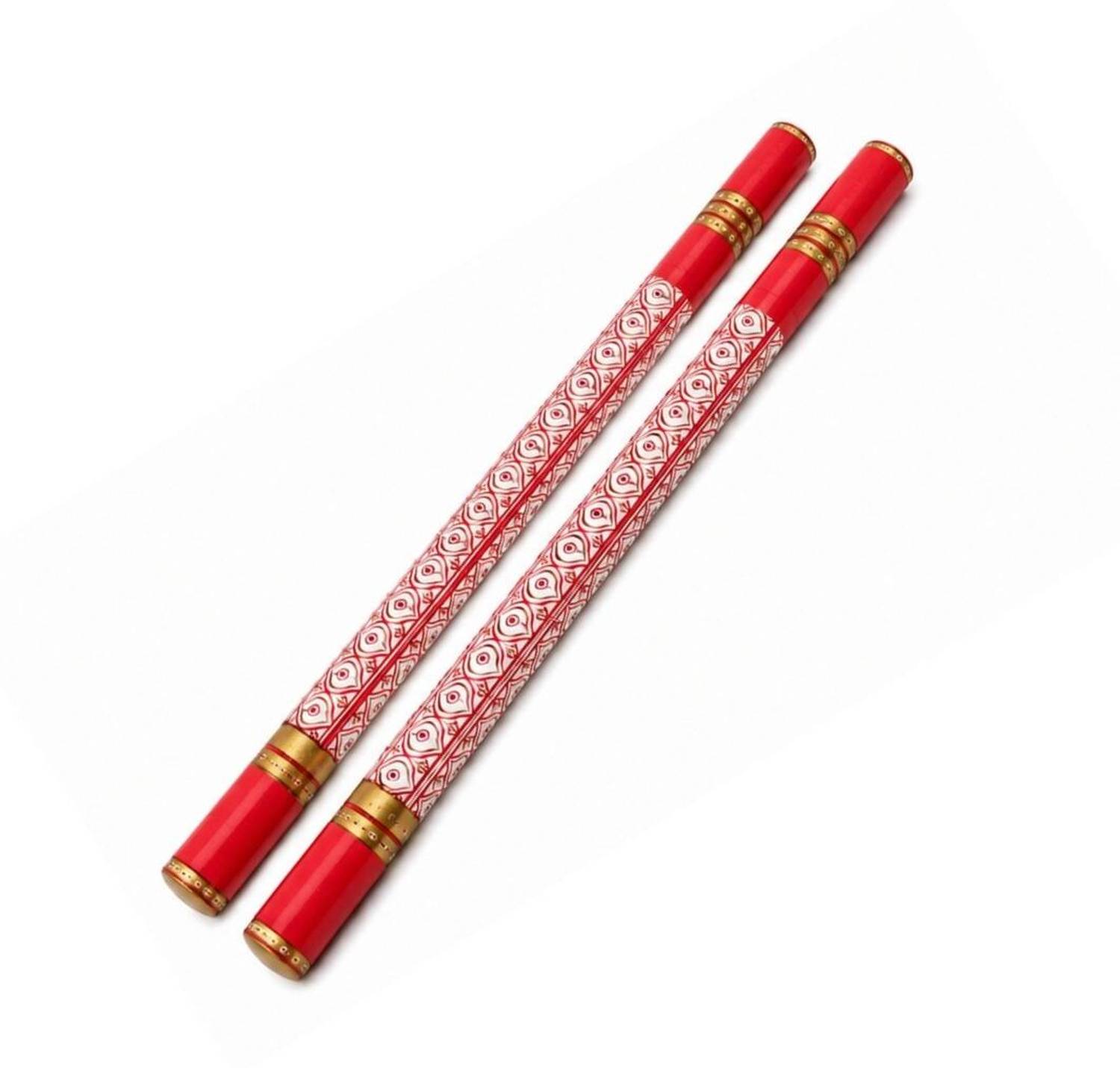 ALPHINE Multicolor Wooden Decorated Dandiya Sticks (15 inches) - 1 Pair Dandia Sticks