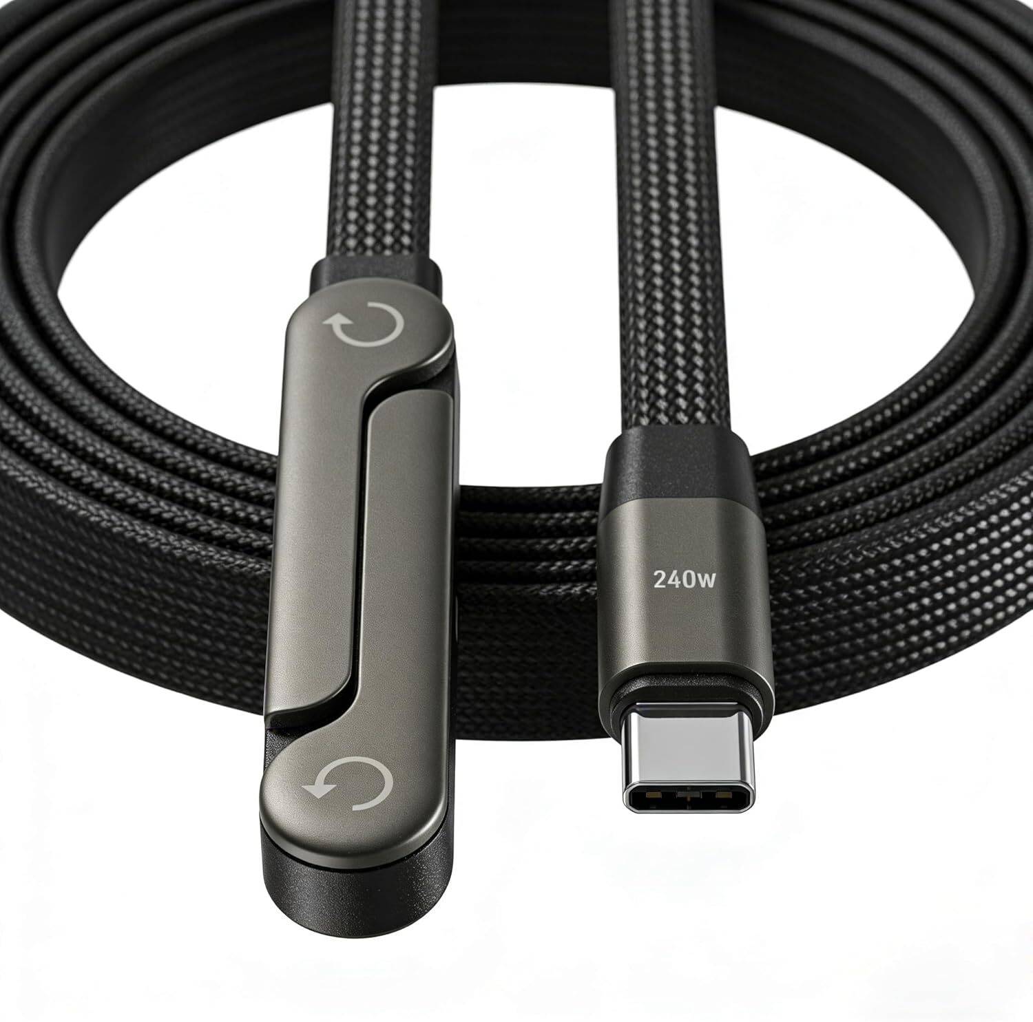 mPix 2-in-1 Cable 1.5 m Original 240W USB C to C Charging Wire with Foldable Kickstand Design | Fast Data Sync Braided Cable | Adjustable Viewing Stand Charger for Smartphones & Tablets (Compatible with Samsung/Oppo/Vivo/Apple/Realme/iQOO/Motorola & Type-C Devices, Black, One Cable, USB Type C To USB Type C, 240 W)